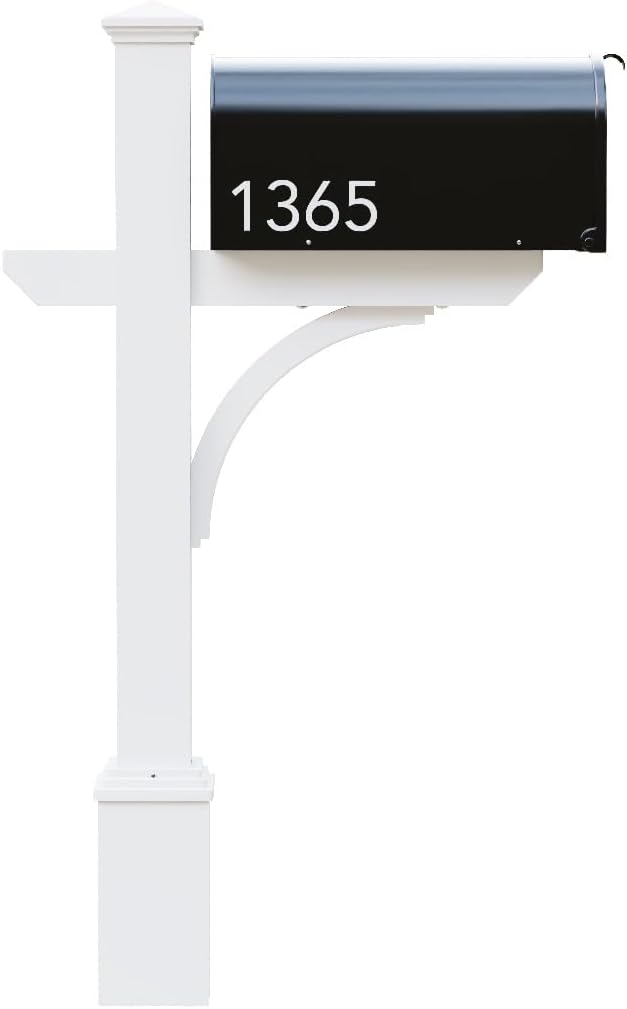 ADDRESSES OF DISTINCTION The Argonne Aluminum Mailbox Personalized System Black Mailbox with Sturdy Square White Post and Custom House Numbers Included (Argonne Large)