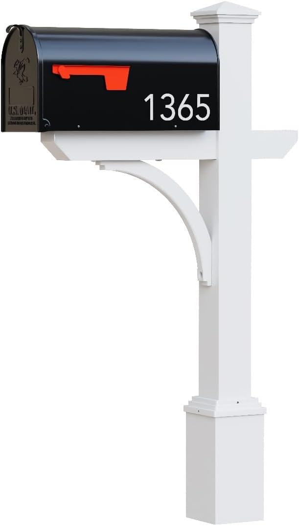 ADDRESSES OF DISTINCTION The Argonne Aluminum Mailbox Personalized System Black Mailbox with Sturdy Square White Post and Custom House Numbers Included (Argonne Large)