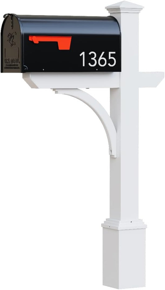 ADDRESSES OF DISTINCTION The Argonne Aluminum Mailbox Personalized System Black Mailbox with Sturdy Square White Post and Custom House Numbers Included (Argonne Large)