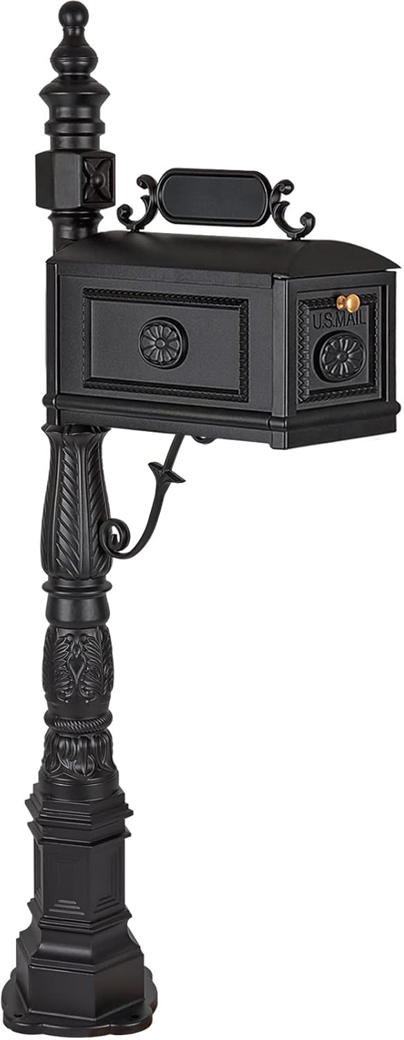 Polar Aurora Barcelona Decorative Post Mailbox Combination Stratford Heavy Duty Postal Mail Box Cast Aluminum(Black)