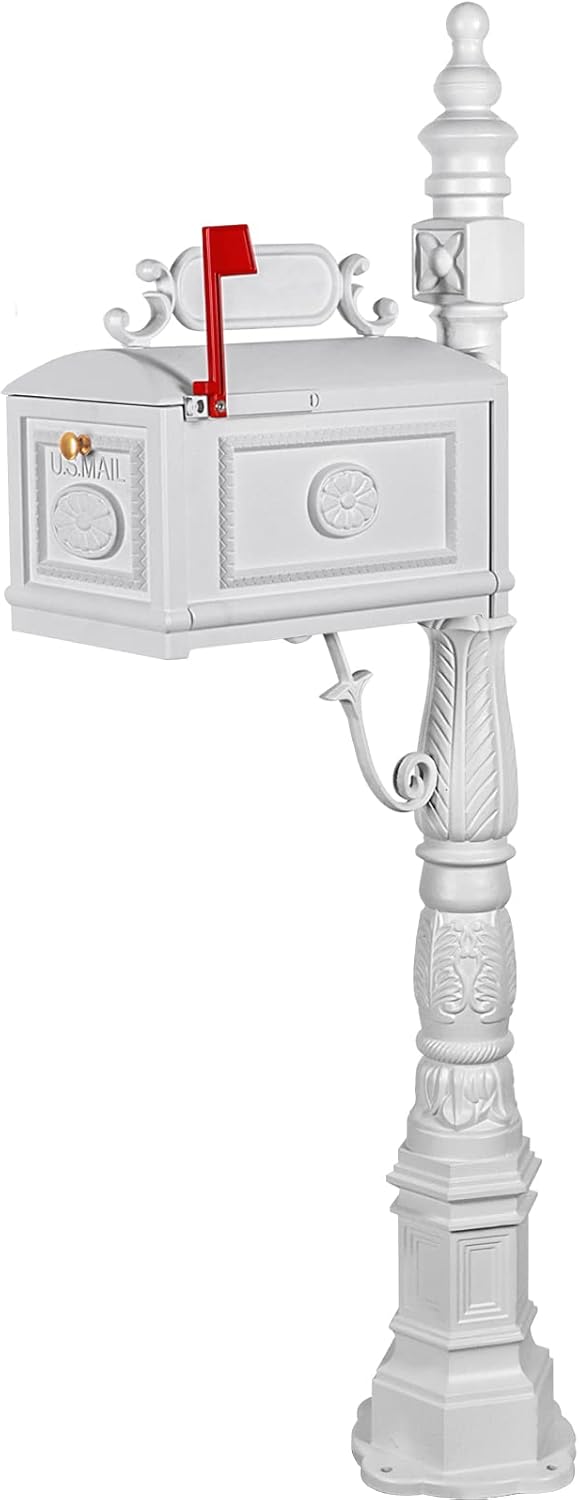 Polar Aurora Barcelona Decorative Post Mailbox Combination Stratford Heavy Duty Postal Mail Box Cast Aluminum(Black)