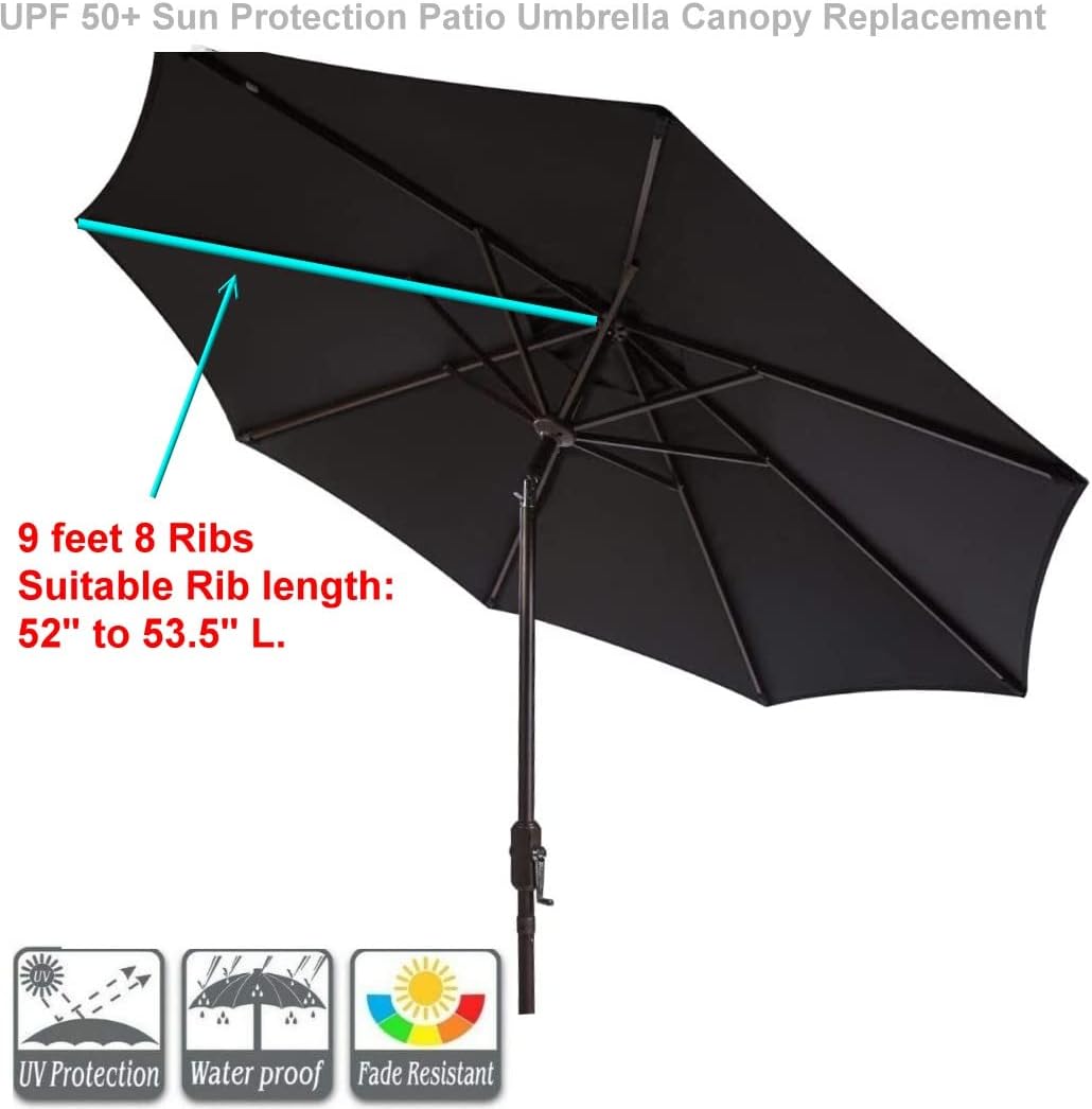 9ft Patio Umbrella Replacement Canopy Market Umbrella Top Outdoor Umbrella Canopy with 8 Ribs,Vented Canopy, Fade Resistant, UPF 50+ Excellent Sun Protection