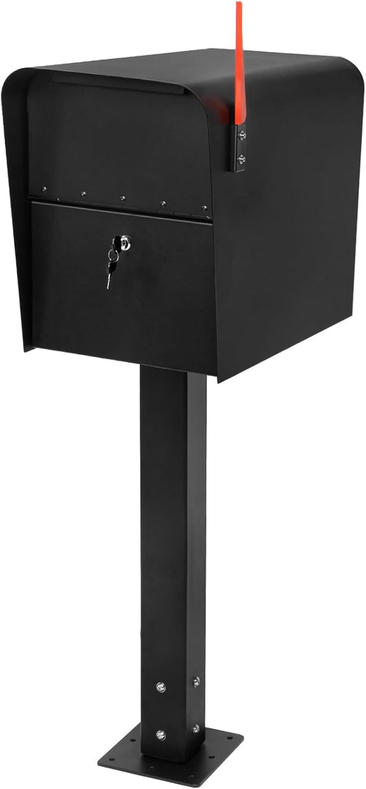 Extra Large Locking Mailbox with Post for Outside, Heavy Duty Base Plate Included, 21.6" x 11.8" x 16.5" XL Metal Mailbox and Post Combo, Weather-Resistant, Easy Assembly, Black
