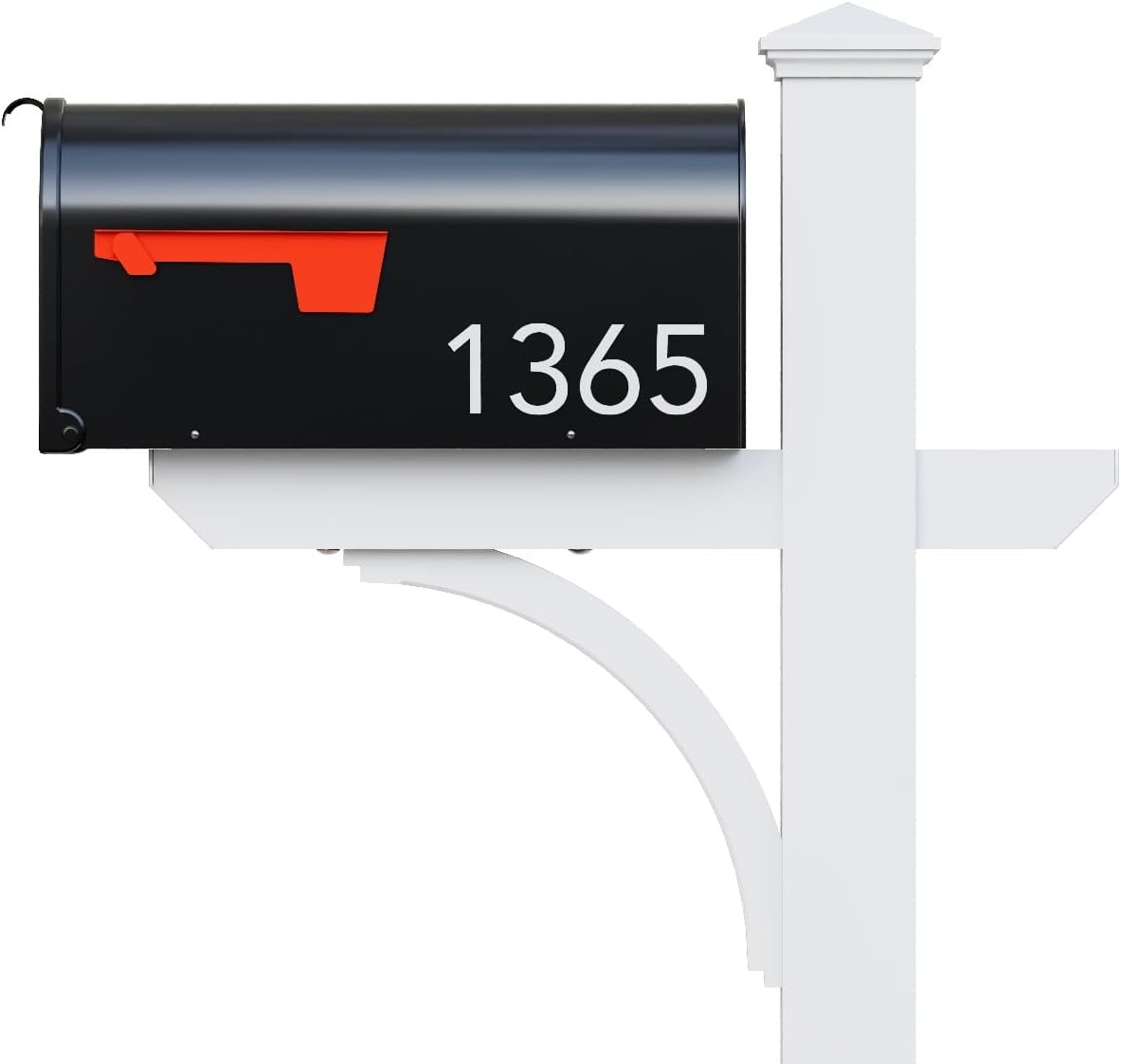 ADDRESSES OF DISTINCTION The Argonne Aluminum Mailbox Personalized System Black Mailbox with Sturdy Square White Post and Custom House Numbers Included (Argonne Large)
