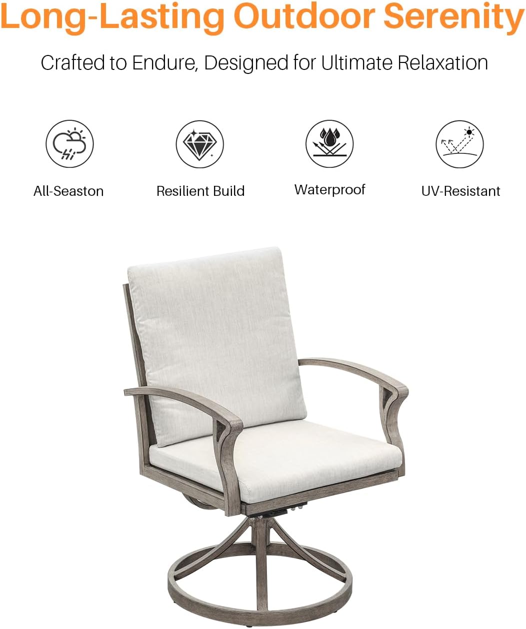 Swivel Patio Dining Chairs Set of 2, Aluminum Outdoor Swivel Rocking Dining Chairs with Cushions, Outdoor Dining Set Patio Furniture Set for Backyard, Deck, Garden, Pool, Limed Oak