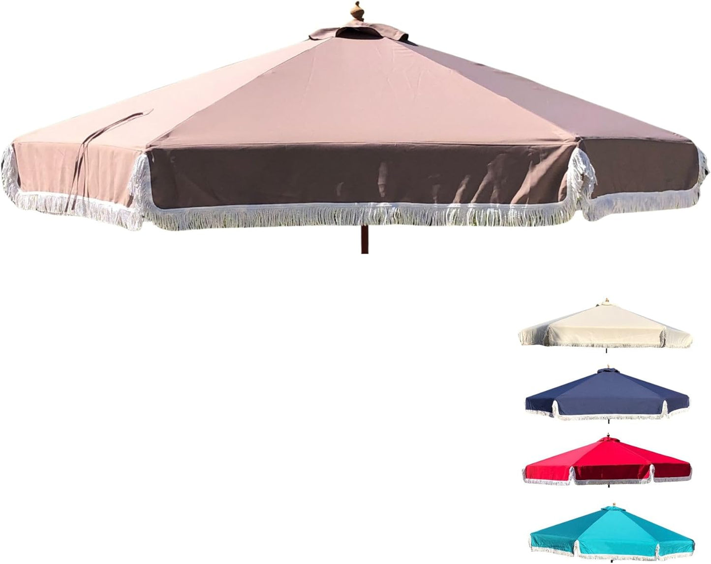 Formosa Covers 9ft 8 Ribs Replacement Umbrella Canopy w/Fringe Luxurious Bohemian Valance for Outdoor Decor, Entertainment and Poolside (CANOPY ONLY) (Taupe)