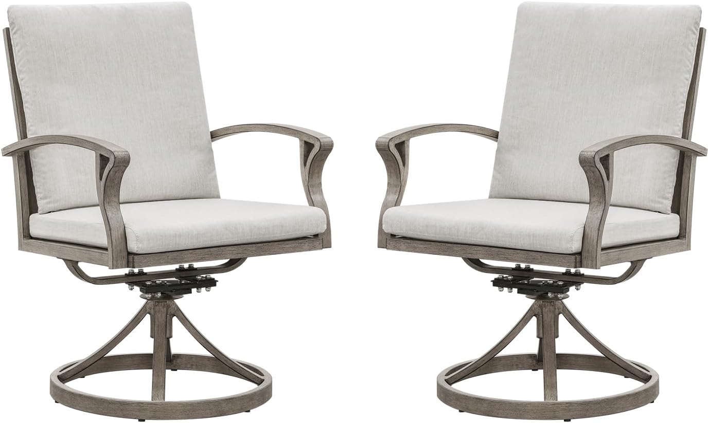 Swivel Patio Dining Chairs Set of 2, Aluminum Outdoor Swivel Rocking Dining Chairs with Cushions, Outdoor Dining Set Patio Furniture Set for Backyard, Deck, Garden, Pool, Limed Oak