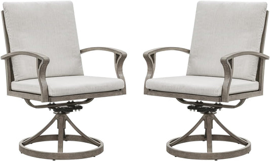 Swivel Patio Dining Chairs Set of 2, Aluminum Outdoor Swivel Rocking Dining Chairs with Cushions, Outdoor Dining Set Patio Furniture Set for Backyard, Deck, Garden, Pool, Limed Oak