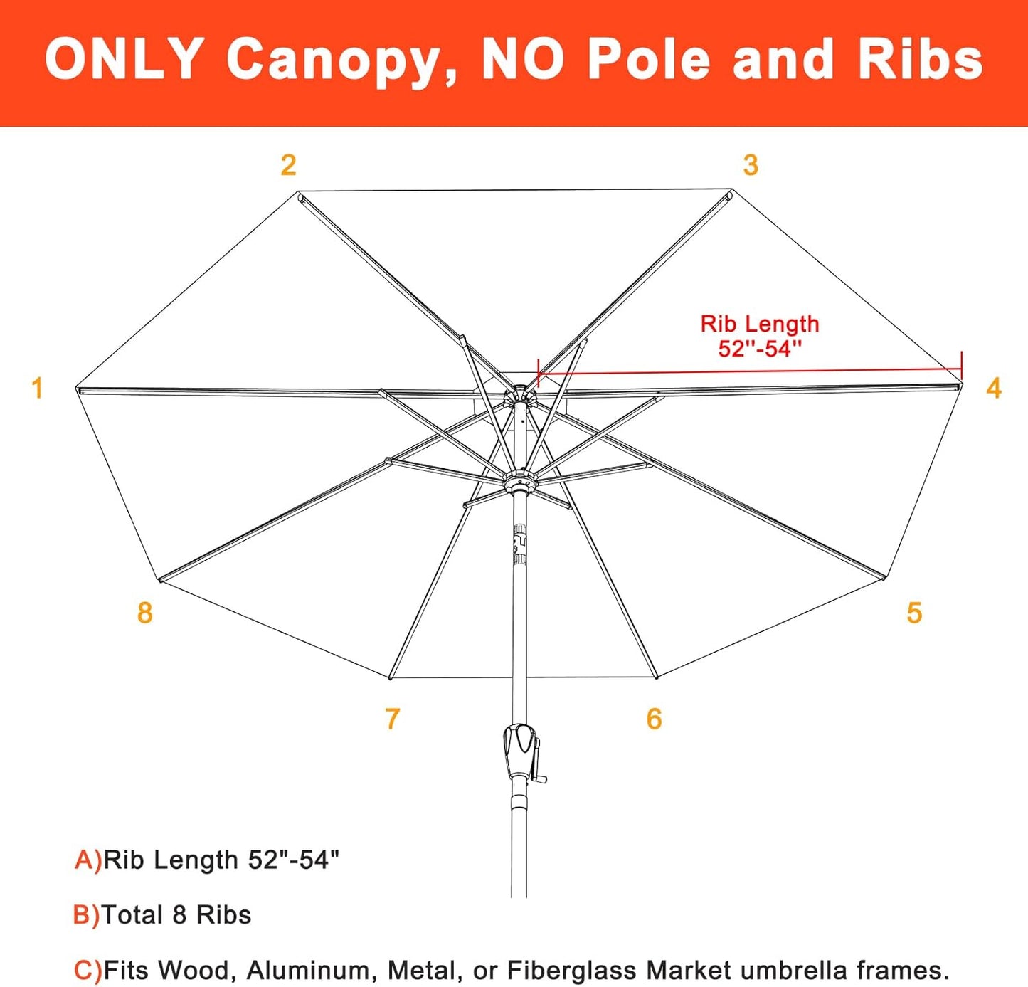 MASTERCANOPY 5-Year-Non-Fading Olefin 9FT Patio Umbrella Replacement Canopy-Antique Beige Canopy Only
