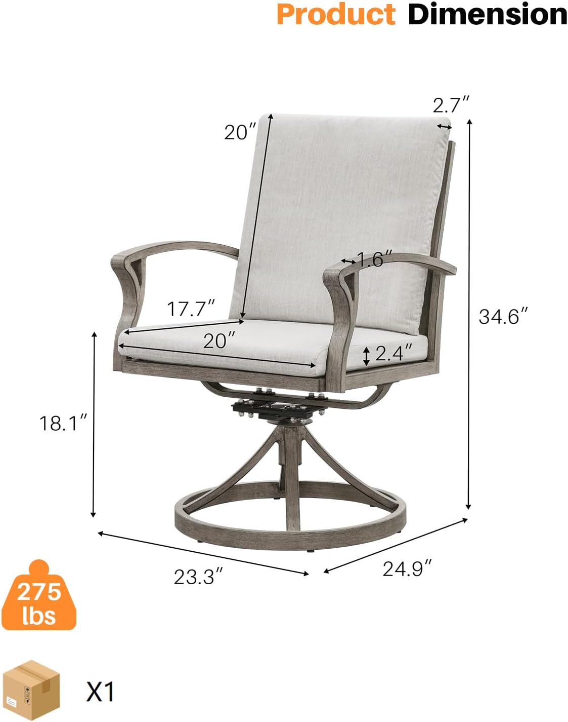 Swivel Patio Dining Chairs Set of 2, Aluminum Outdoor Swivel Rocking Dining Chairs with Cushions, Outdoor Dining Set Patio Furniture Set for Backyard, Deck, Garden, Pool, Limed Oak