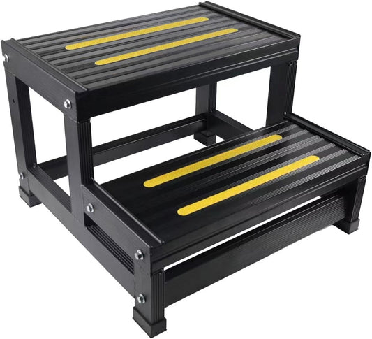 Aluminum Hot Tub Step RV Step Spa Step-Heavy Duty Metal Indoor/Outdoor High Riser Half Step - Non-Slip All Weather Top & Feet Mobility Assistance 500 LBS Load Capacity