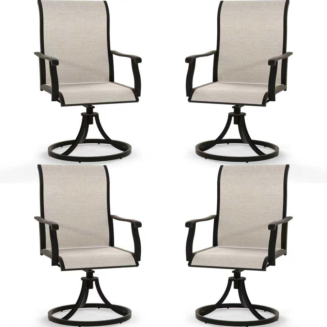 Kromax Outdoor Patio Swivel Dining Chairs Set of 4, 360°Swivel Rocking Chairs, All-Weather Resistant with Breathable Textilene Mesh, Rust-Proof Steel Frame, 400 Lb Capacity, Grey
