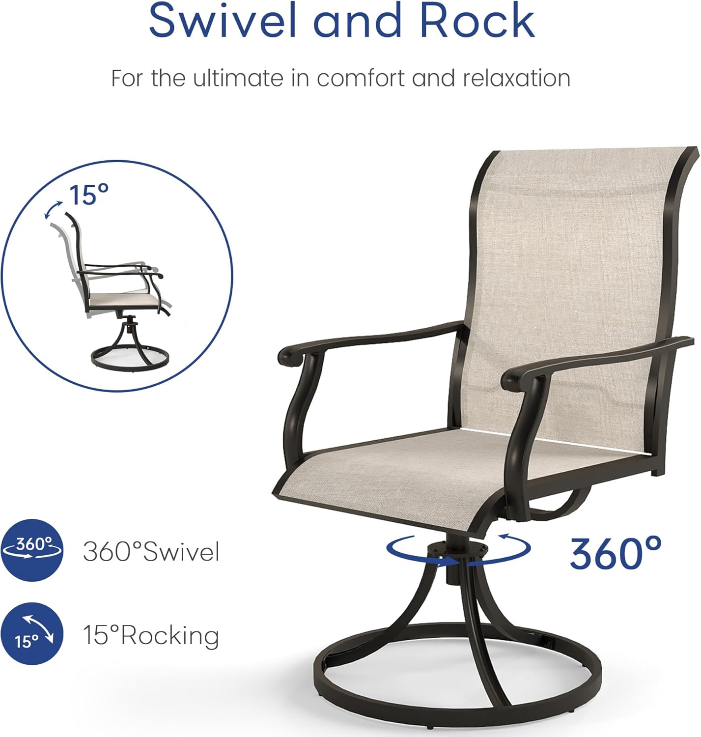 Outdoor Patio Swivel Dining Chairs Set of 4, 360°Swivel Rocking Chairs, All-Weather Resistant with Breathable Textilene Mesh & Rust-Proof Steel Frame, 400 Lb Capacity, Beige