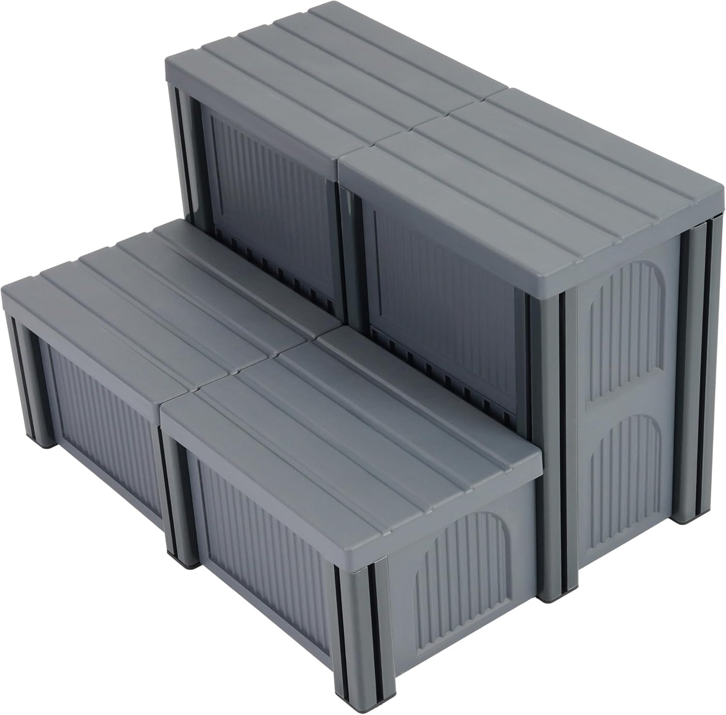 Hot Tub Steps 2-Step with Storage 500 LBS Capacity Textured Spa Stairs Step for Universal Hot Tub/Camper/SPA Pool/Pet Stairs Charcoal Grey