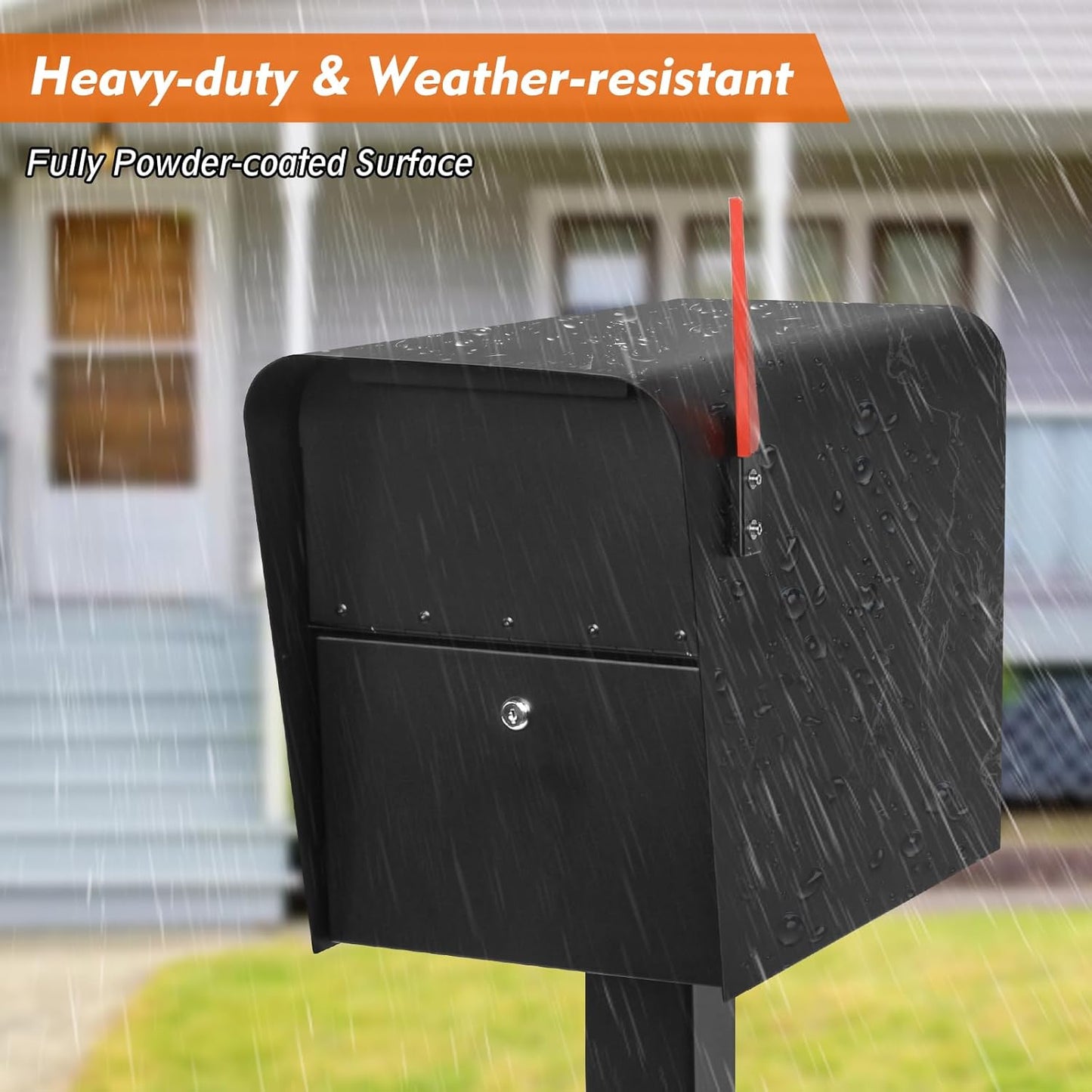 Extra Large Locking Mailbox with Post for Outside, Heavy Duty Base Plate Included, 21.6" x 11.8" x 16.5" XL Metal Mailbox and Post Combo, Weather-Resistant, Easy Assembly, Black