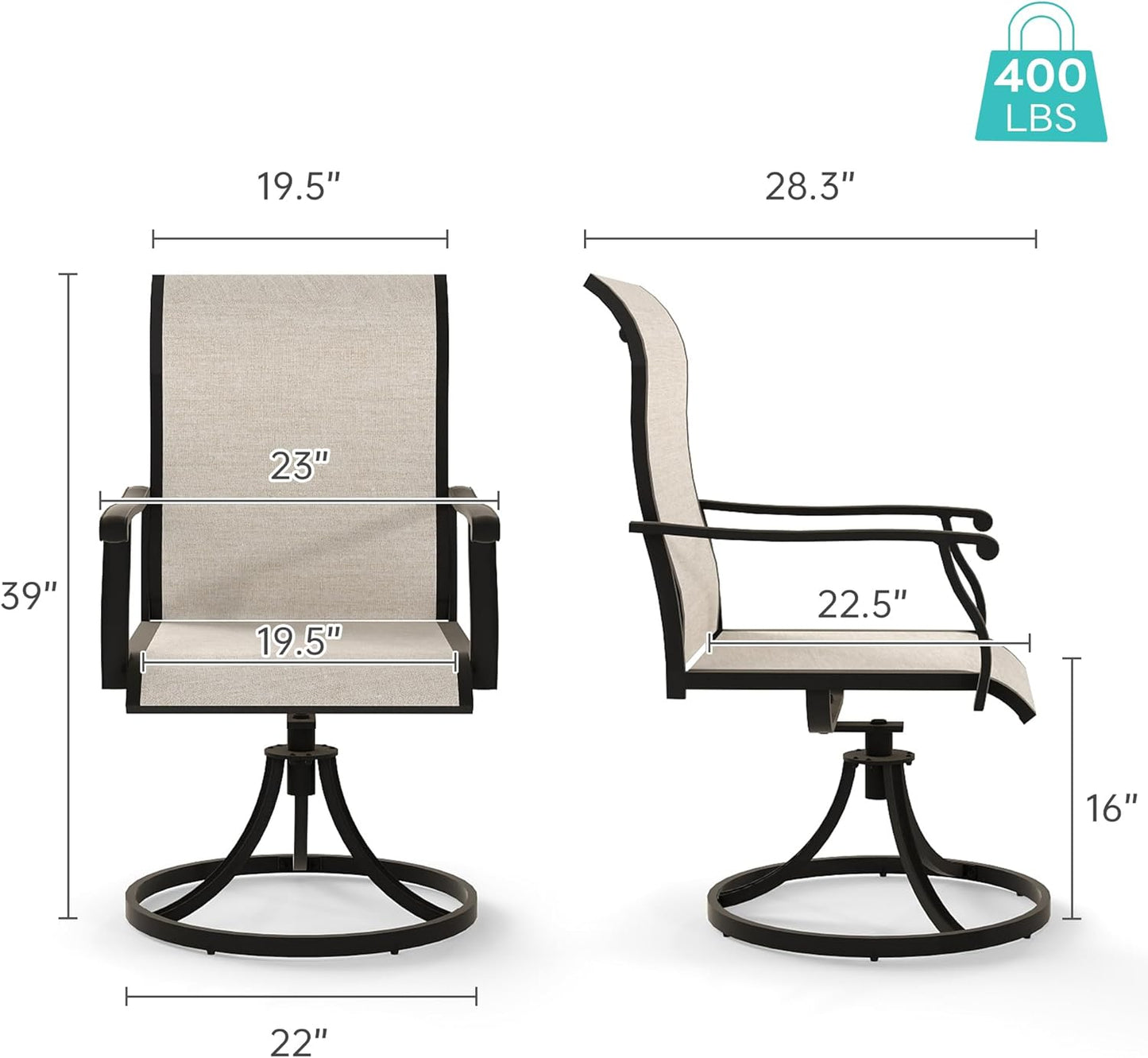 Outdoor Patio Swivel Dining Chairs Set of 4, 360°Swivel and All Weather Rocking Chair with Textilene Mesh Fabric and Rust Proof Steel Frame, 400 Lb. Capacity, Beige