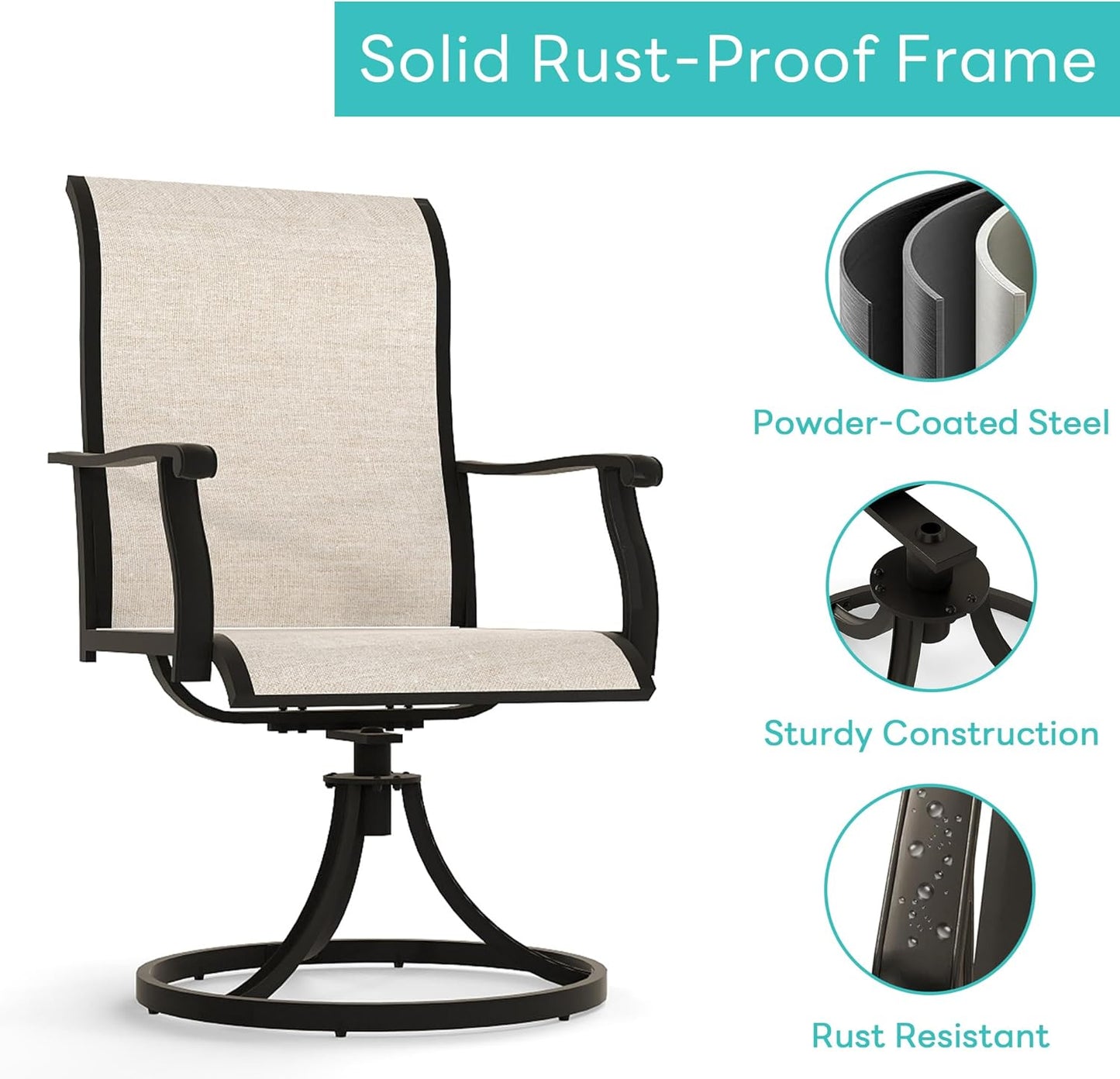 Outdoor Patio Swivel Dining Chairs Set of 4, 360°Swivel and All Weather Rocking Chair with Textilene Mesh Fabric and Rust Proof Steel Frame, 400 Lb. Capacity, Beige