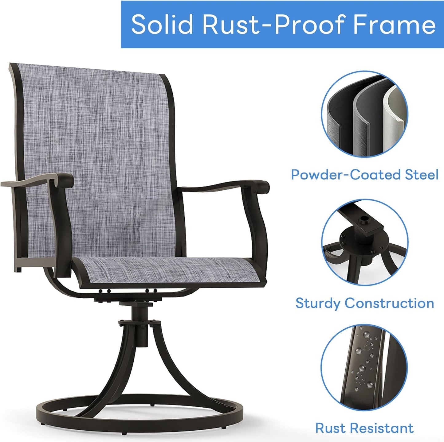 Kromax Outdoor Patio Swivel Dining Chairs Set of 4, 360°Swivel Rocking Chairs, All-Weather Resistant with Breathable Textilene Mesh, Rust-Proof Steel Frame, 400 Lb Capacity, Grey