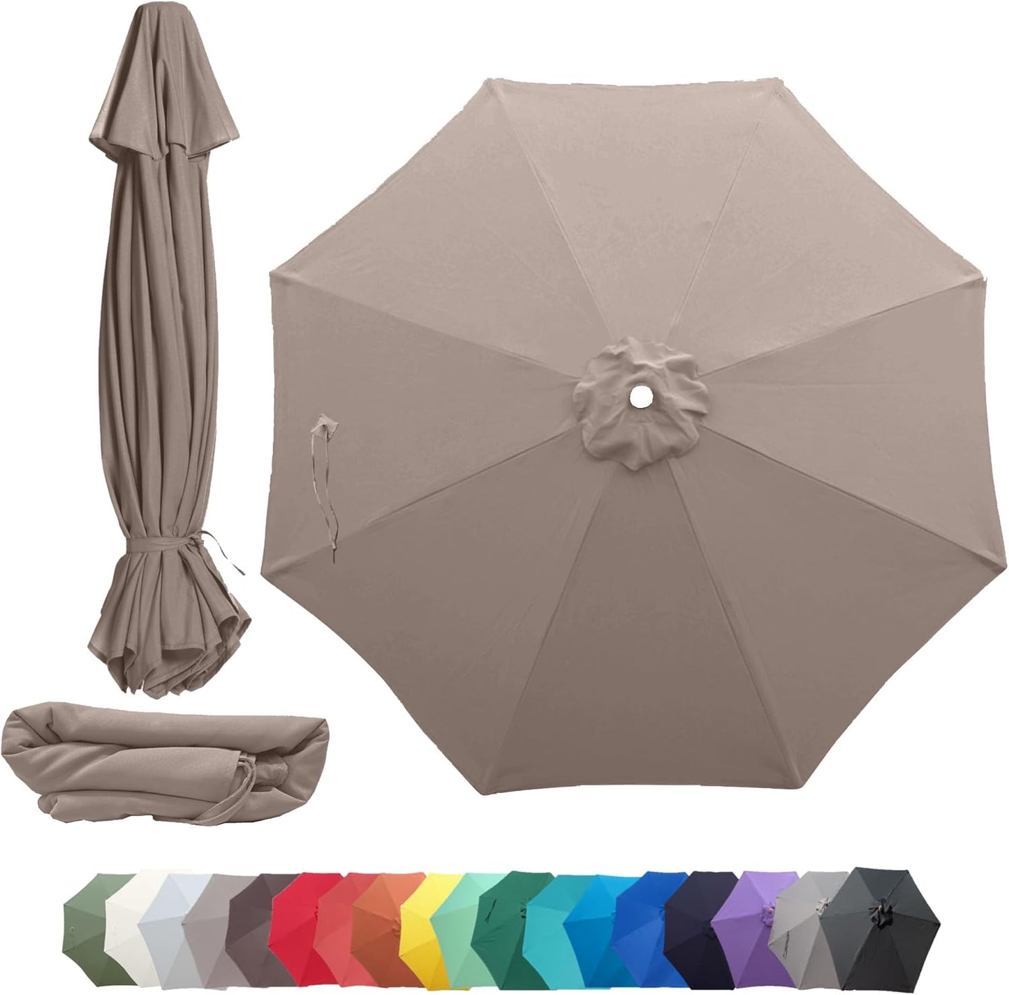 Formosa Covers 9ft 8 Ribs Replacement Umbrella Canopy w/Fringe Luxurious Bohemian Valance for Outdoor Decor, Entertainment and Poolside (CANOPY ONLY) (Taupe)