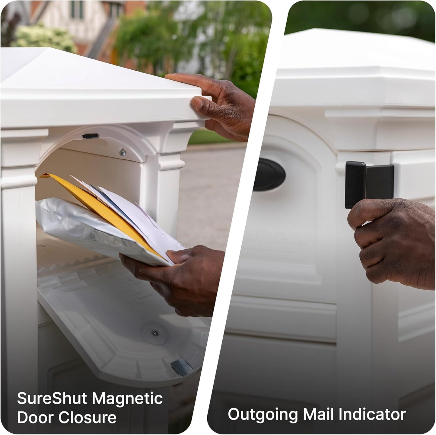 Step2 Atherton Reserve Storage Mailbox & Post, Extra Storage, Weather Resistant, Large Outdoor Mailboxes, Made of Durable Plastic, Easy to Install, Flag Included, Classic White