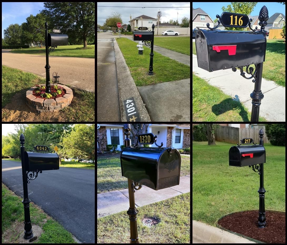 ADDRESSES OF DISTINCTION Charleston Mailbox & Post System – Black Rust Resistant Mailbox – Includes Address Plaque, Numbers, Scroll & Mounting Hardware (Large)