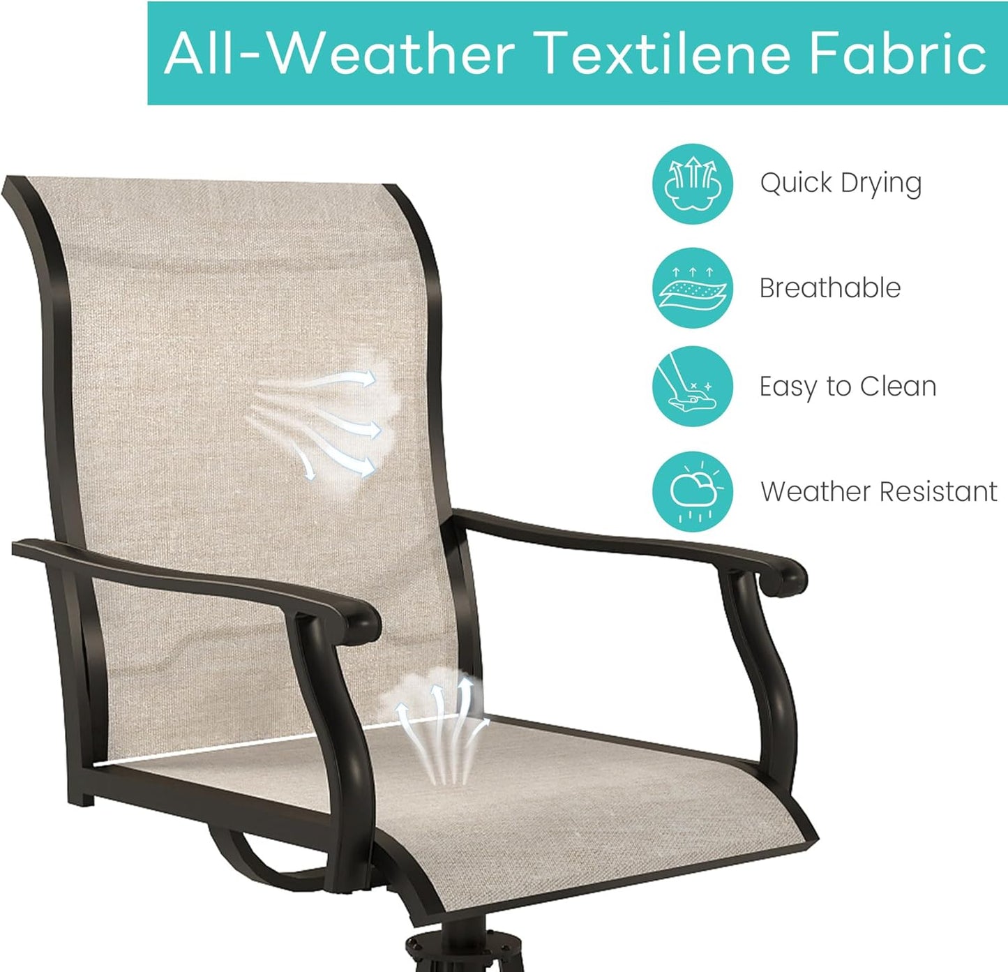 Outdoor Patio Swivel Dining Chairs Set of 4, 360°Swivel and All Weather Rocking Chair with Textilene Mesh Fabric and Rust Proof Steel Frame, 400 Lb. Capacity, Beige