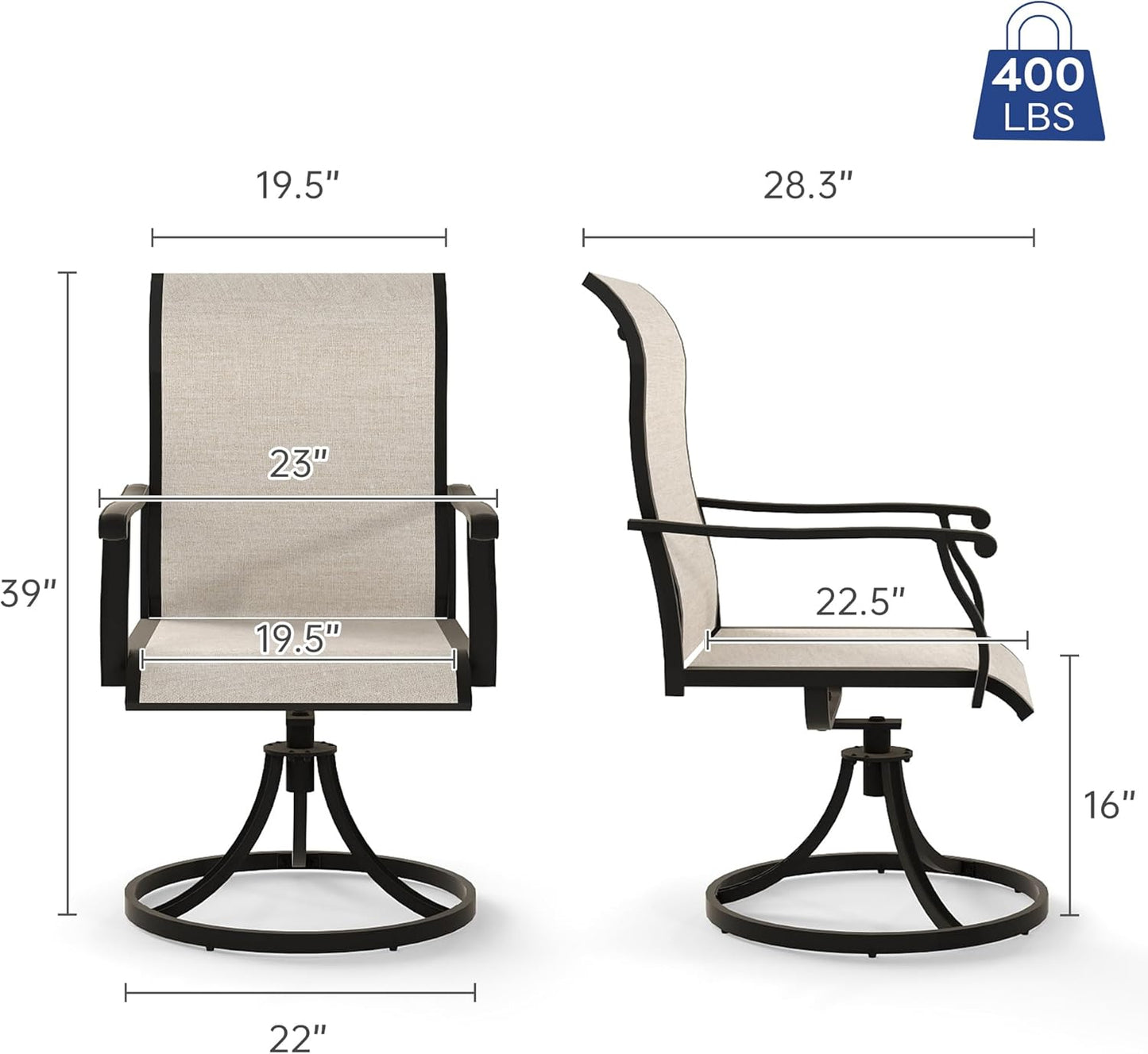 Outdoor Patio Swivel Dining Chairs Set of 4, 360°Swivel Rocking Chairs, All-Weather Resistant with Breathable Textilene Mesh & Rust-Proof Steel Frame, 400 Lb Capacity, Beige