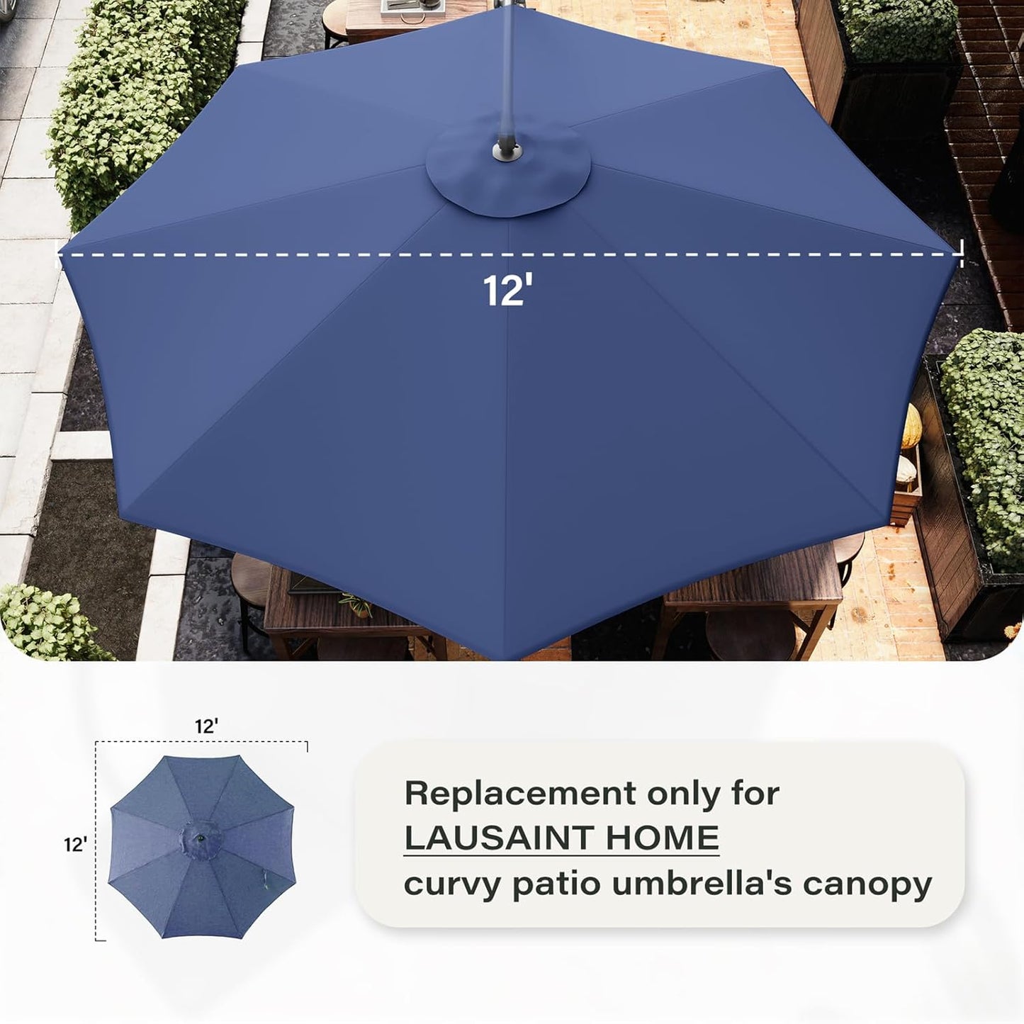 LAUSAINT HOME Patio Umbrella Replacement Canopy, Only Fits 8 Ribs Outdoor Patio Umbrella, Outdoor Deck Pool Umbrella Top