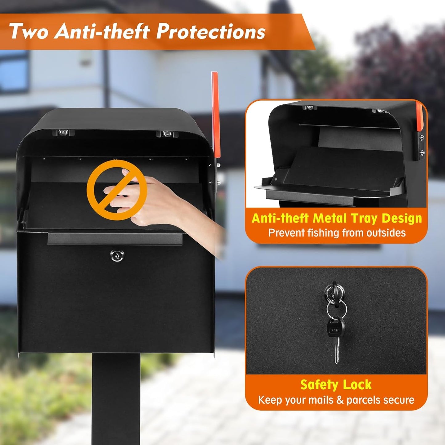 Extra Large Locking Mailbox with Post for Outside, Heavy Duty Base Plate Included, 21.6" x 11.8" x 16.5" XL Metal Mailbox and Post Combo, Weather-Resistant, Easy Assembly, Black
