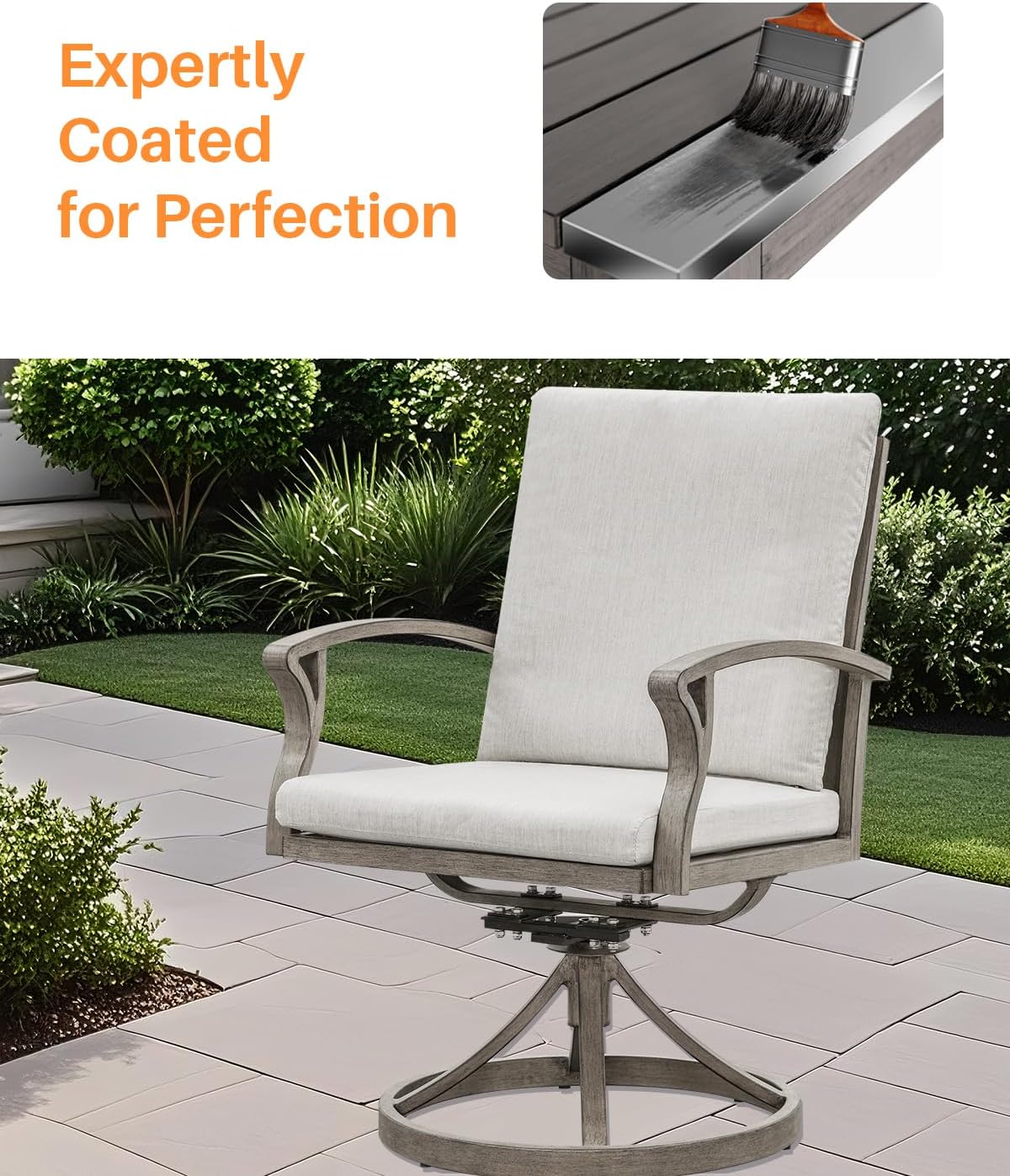 Swivel Patio Dining Chairs Set of 2, Aluminum Outdoor Swivel Rocking Dining Chairs with Cushions, Outdoor Dining Set Patio Furniture Set for Backyard, Deck, Garden, Pool, Limed Oak