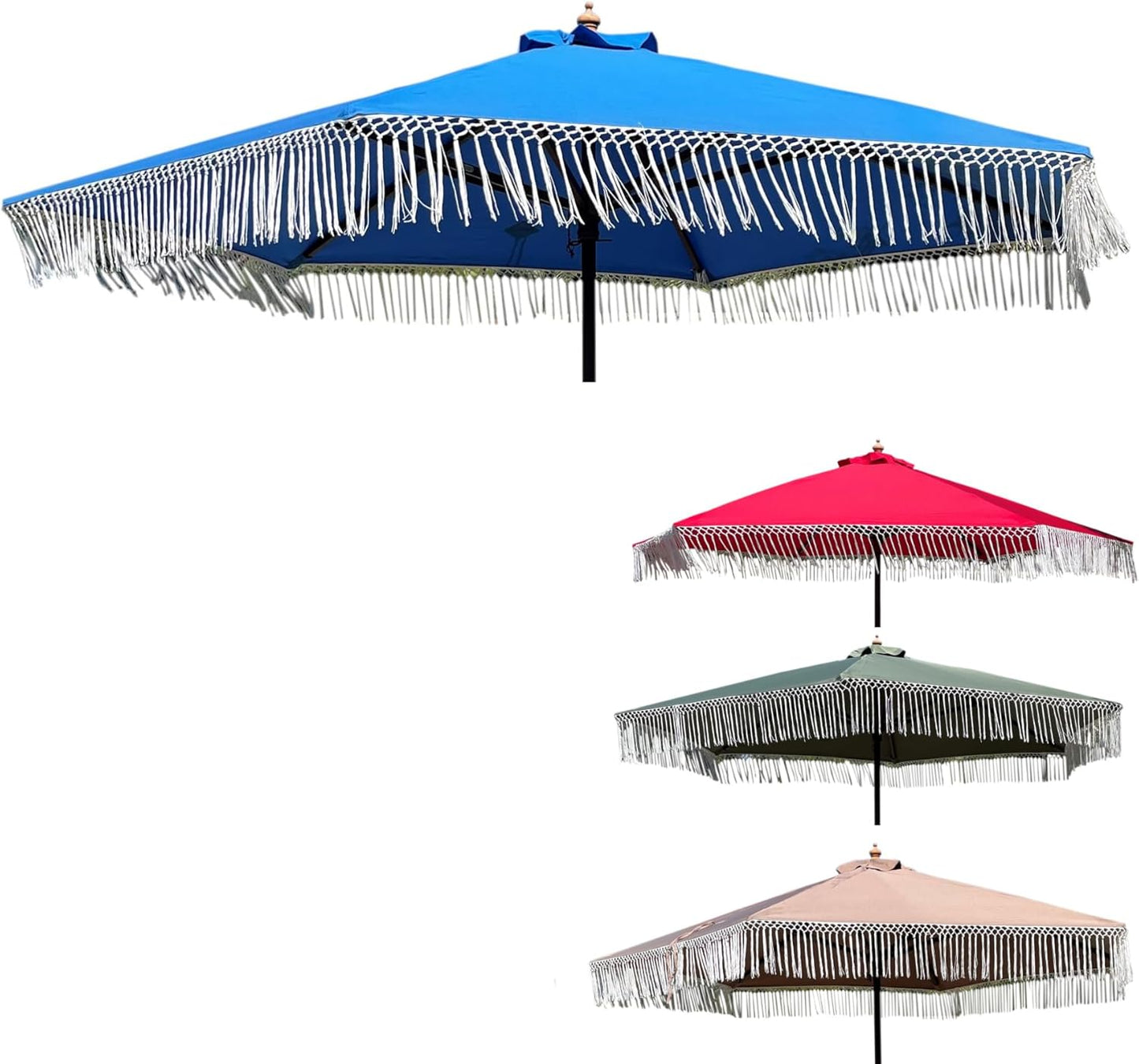 Formosa Covers 9ft 8 Ribs Replacement Umbrella Canopy w/Fringe Luxurious Bohemian Valance for Outdoor Decor, Entertainment and Poolside (CANOPY ONLY) (Taupe)