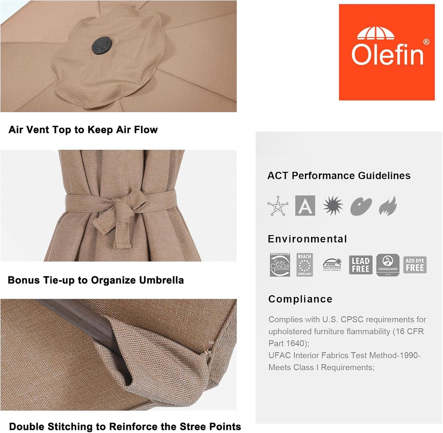 MASTERCANOPY 5-Year-Non-Fading Olefin 9FT Patio Umbrella Replacement Canopy-Antique Beige Canopy Only