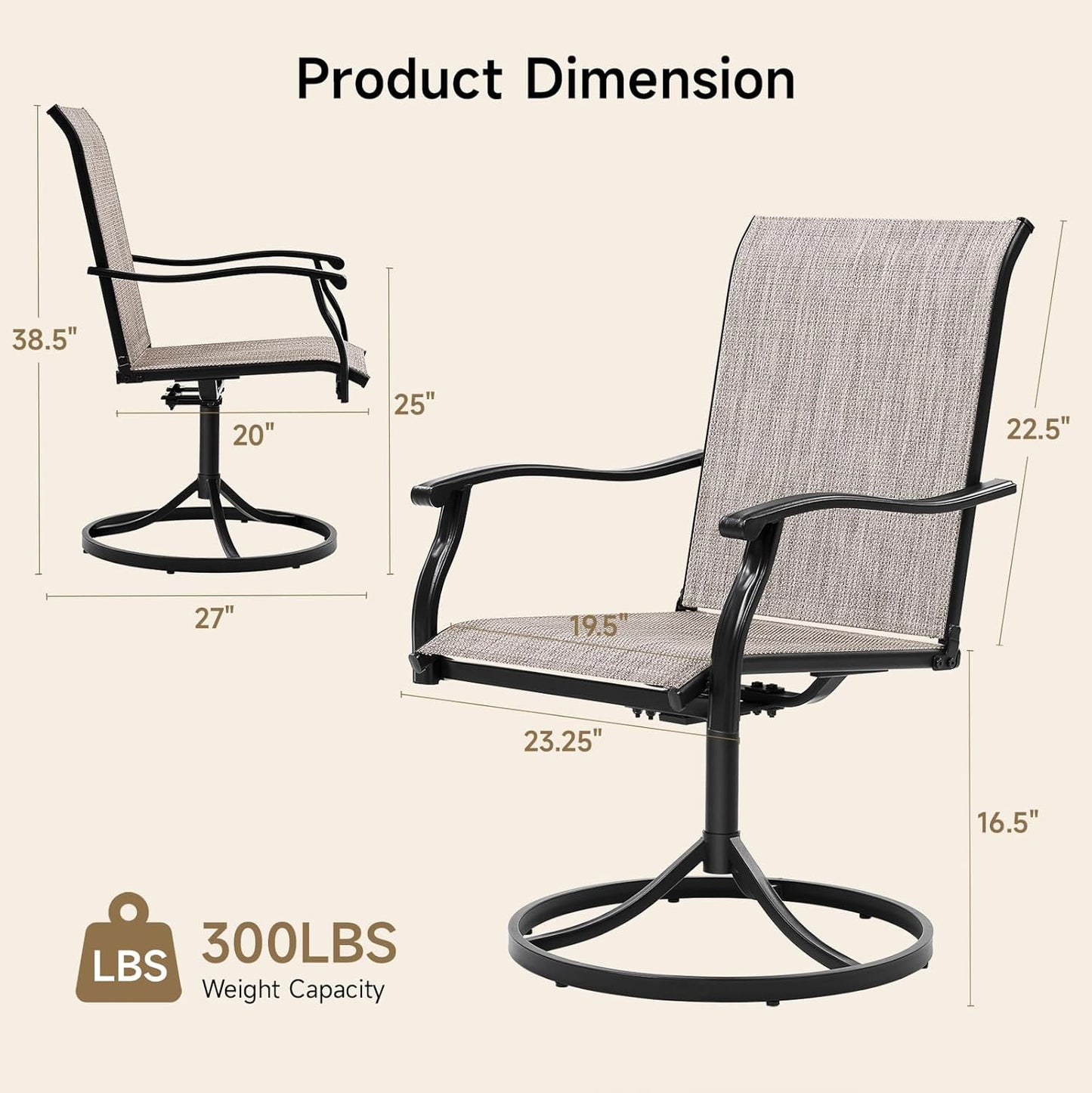 Outdoor Swivel Dining Chairs Set of 2, Textilene Patio Swivel Chair All Weather Outdoor Dining Chairs 360 Degree Rotating Metal Patio Rocking Chair for Lawn, Porch, Garden, Backyard, Poolside