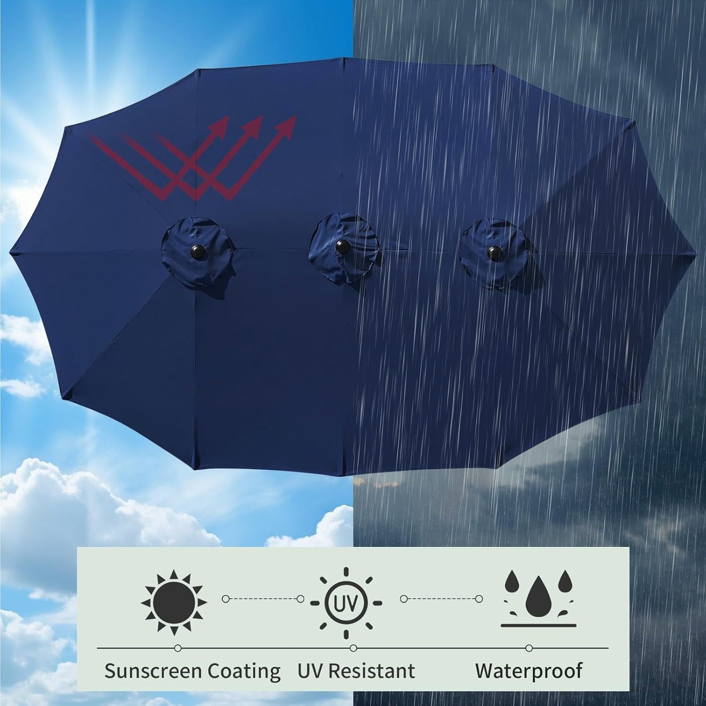 12 Ribs Umbrella Canopy Replacement for 15ft Double-Sided Patio Umbrella, Frame NOT Included
