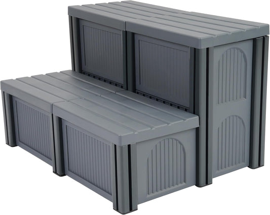 Hot Tub Steps 2-Step with Storage 500 LBS Capacity Textured Spa Stairs Step for Universal Hot Tub/Camper/SPA Pool/Pet Stairs Charcoal Grey
