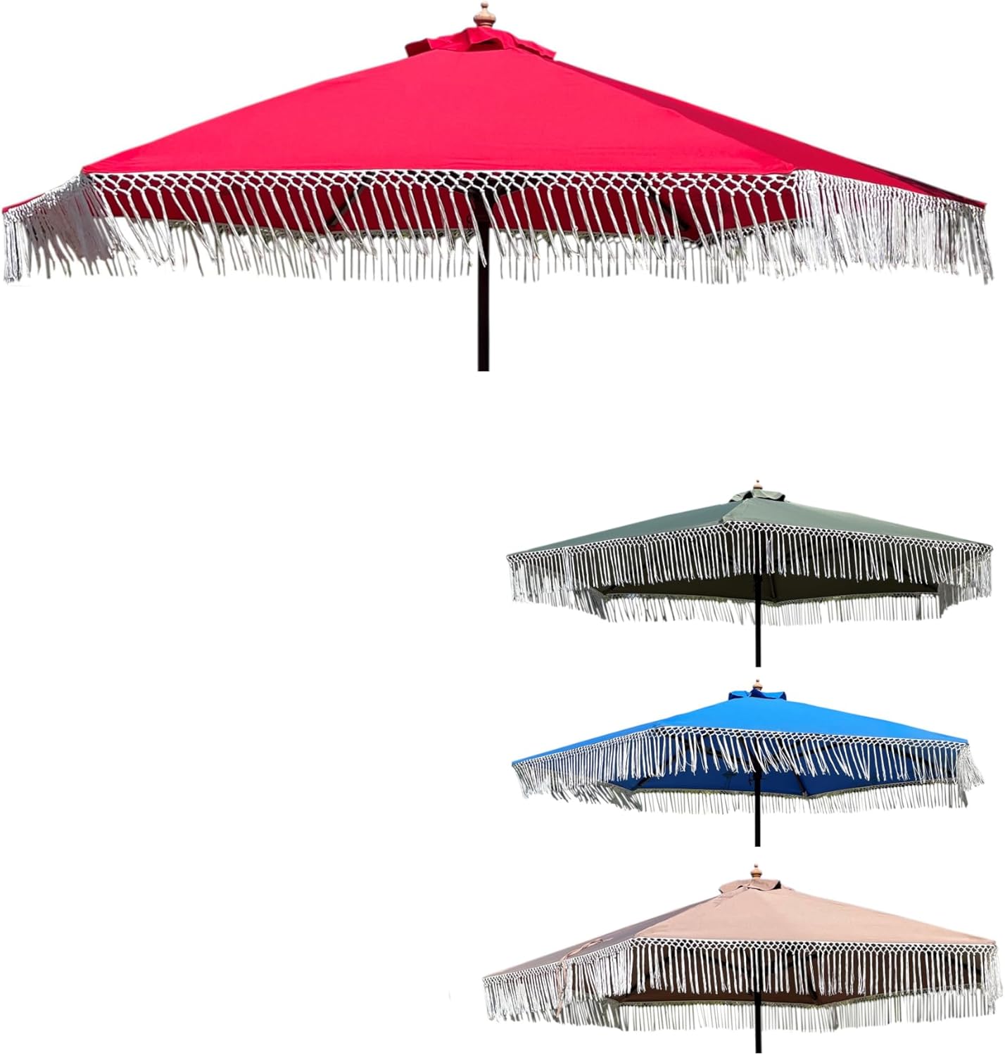 Formosa Covers 9ft 8 Ribs Replacement Umbrella Canopy w/Fringe Luxurious Bohemian Valance for Outdoor Decor, Entertainment and Poolside (CANOPY ONLY) (Taupe)