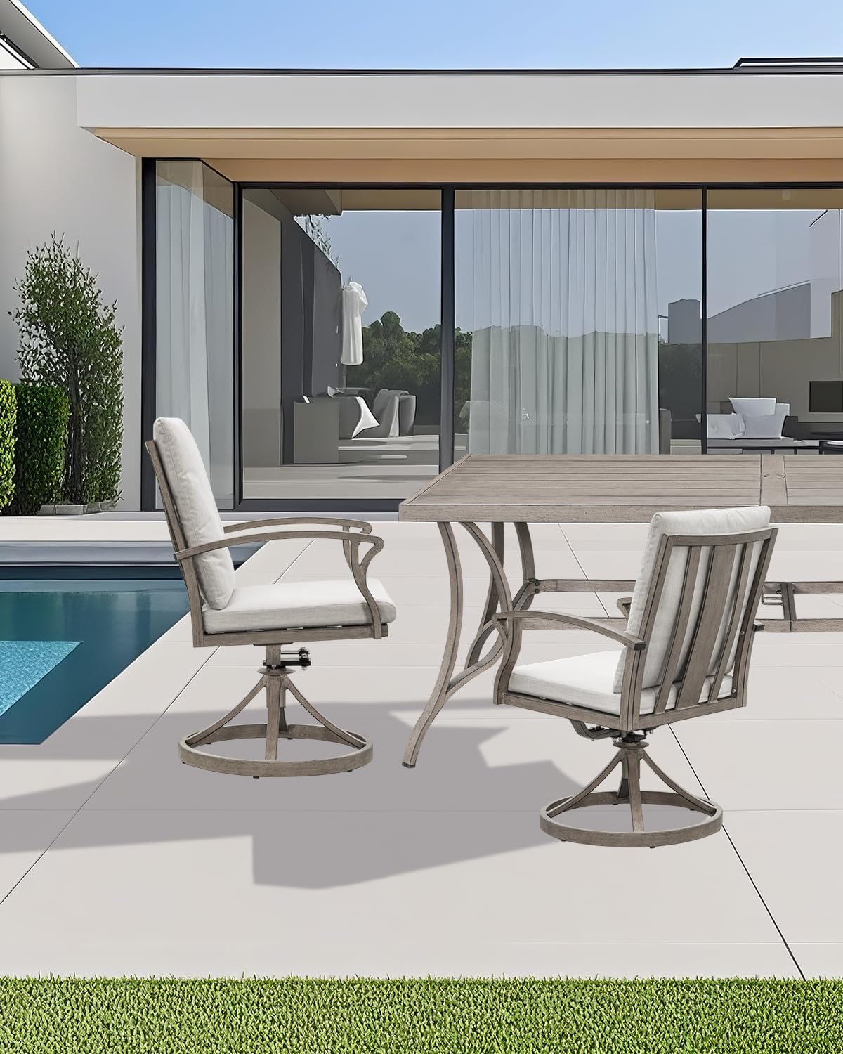 Swivel Patio Dining Chairs Set of 2, Aluminum Outdoor Swivel Rocking Dining Chairs with Cushions, Outdoor Dining Set Patio Furniture Set for Backyard, Deck, Garden, Pool, Limed Oak