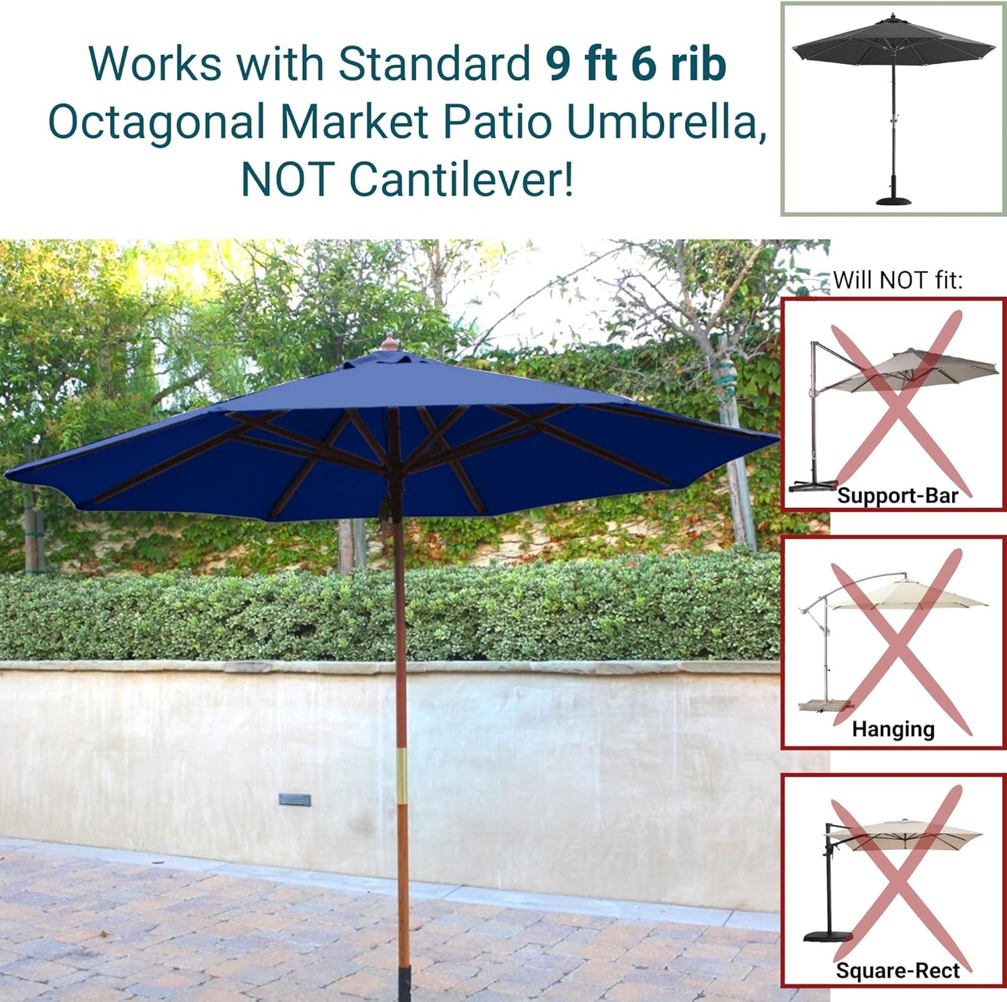 Formosa Covers 9ft 6 Ribs Market Patio Umbrella Replacement Canopy - Top Canvas - 300D UV Protective and Water Resistant Umbrella Olefin Fabric- Premium Quality Replacement Canopy Cover ONLY (Navy)