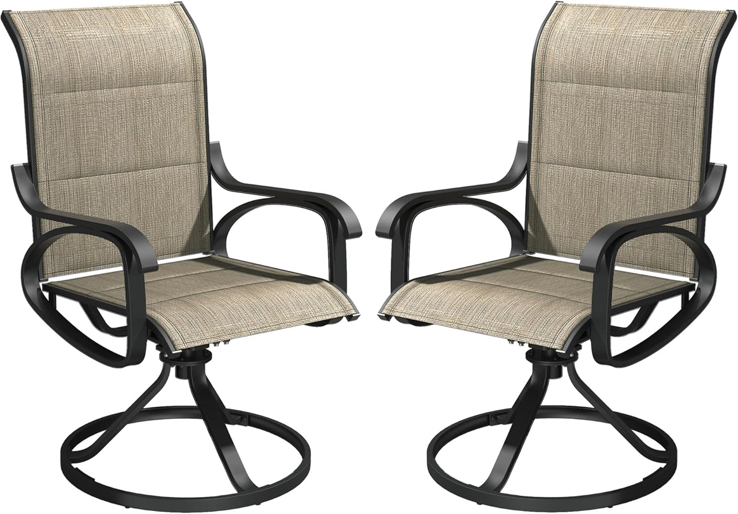 Patio Swivel Chairs Set of 4, All Weather Outdoor Rocking Chair with Textilene Breathable Back, Cotton Padding, Patio Dining Chair for Backyard, Garde, Porch and Deck (4, Brown)
