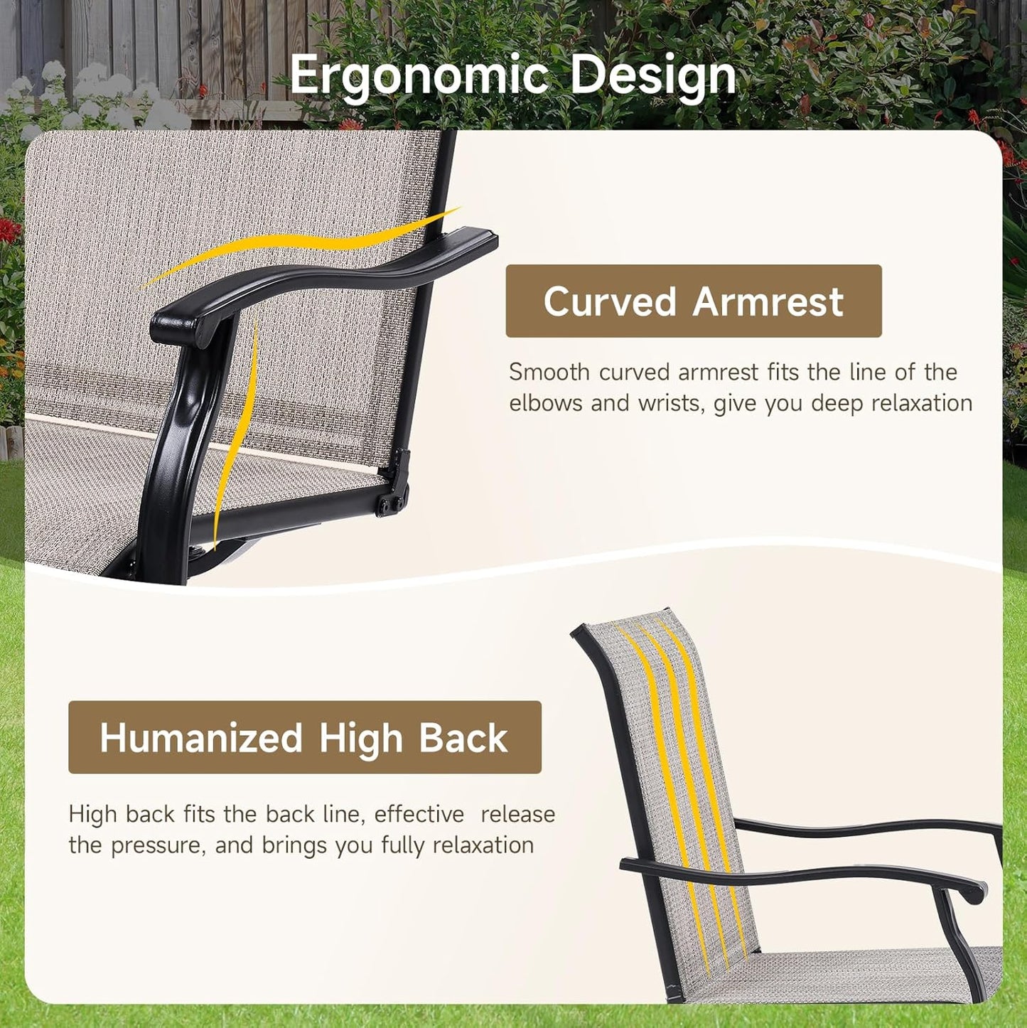 Outdoor Swivel Dining Chairs Set of 2, Textilene Patio Swivel Chair All Weather Outdoor Dining Chairs 360 Degree Rotating Metal Patio Rocking Chair for Lawn, Porch, Garden, Backyard, Poolside