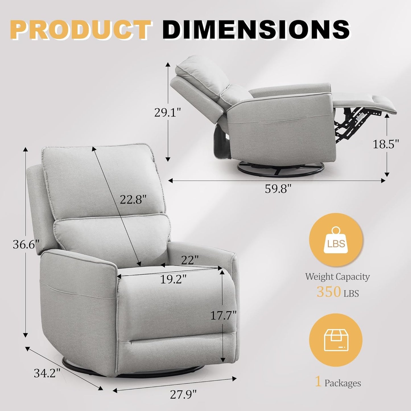 Recliner Chair 360 Swivel Rocker Recliner Chairs for Adults, Small Recliners for Small Spaces, Upholstered Nursery Chairs with Side Pockets, Glider Rocking Chair for Living Room, Nursery Room