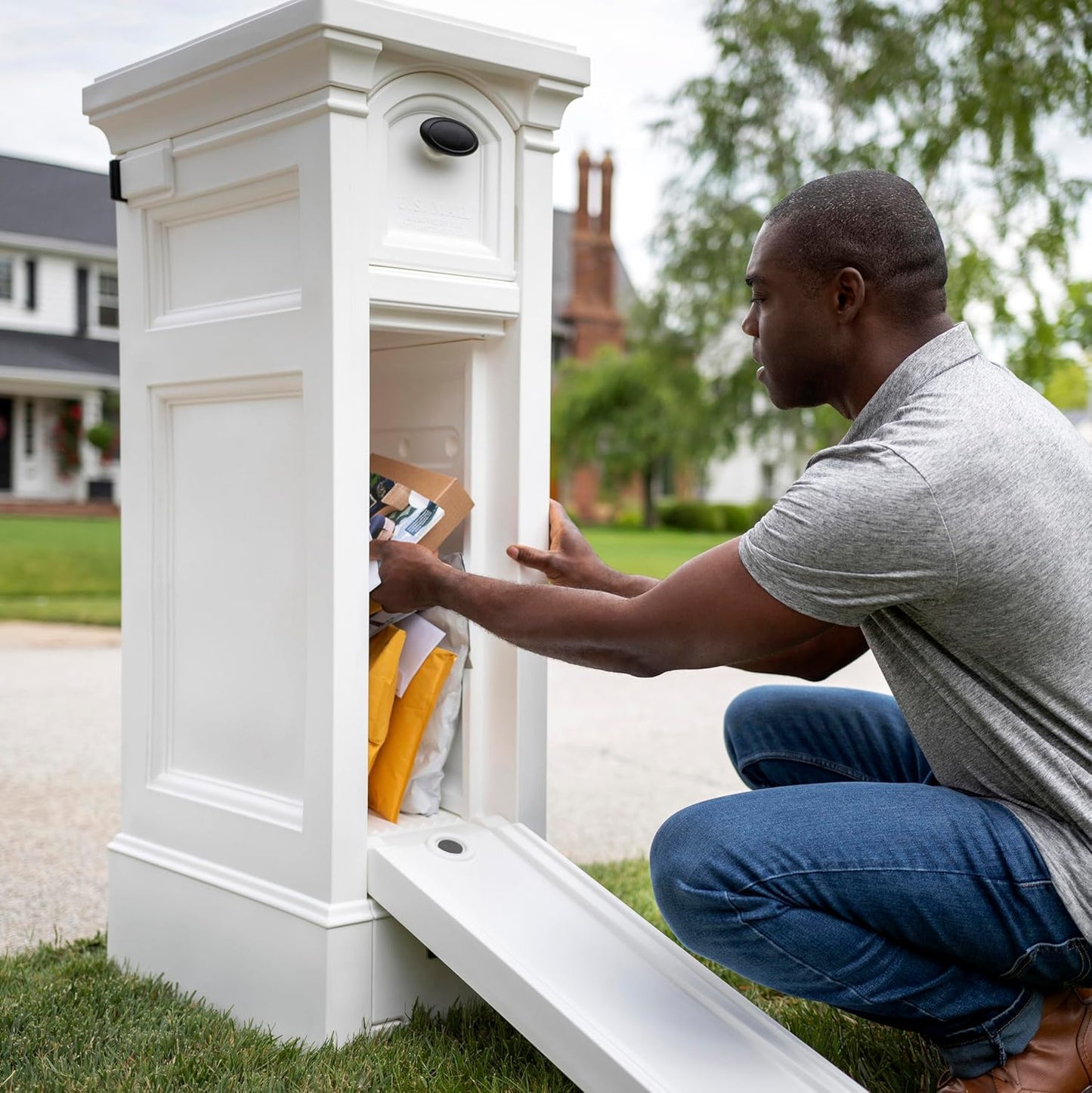 Step2 Atherton Reserve Storage Mailbox & Post, Extra Storage, Weather Resistant, Large Outdoor Mailboxes, Made of Durable Plastic, Easy to Install, Flag Included, Classic White