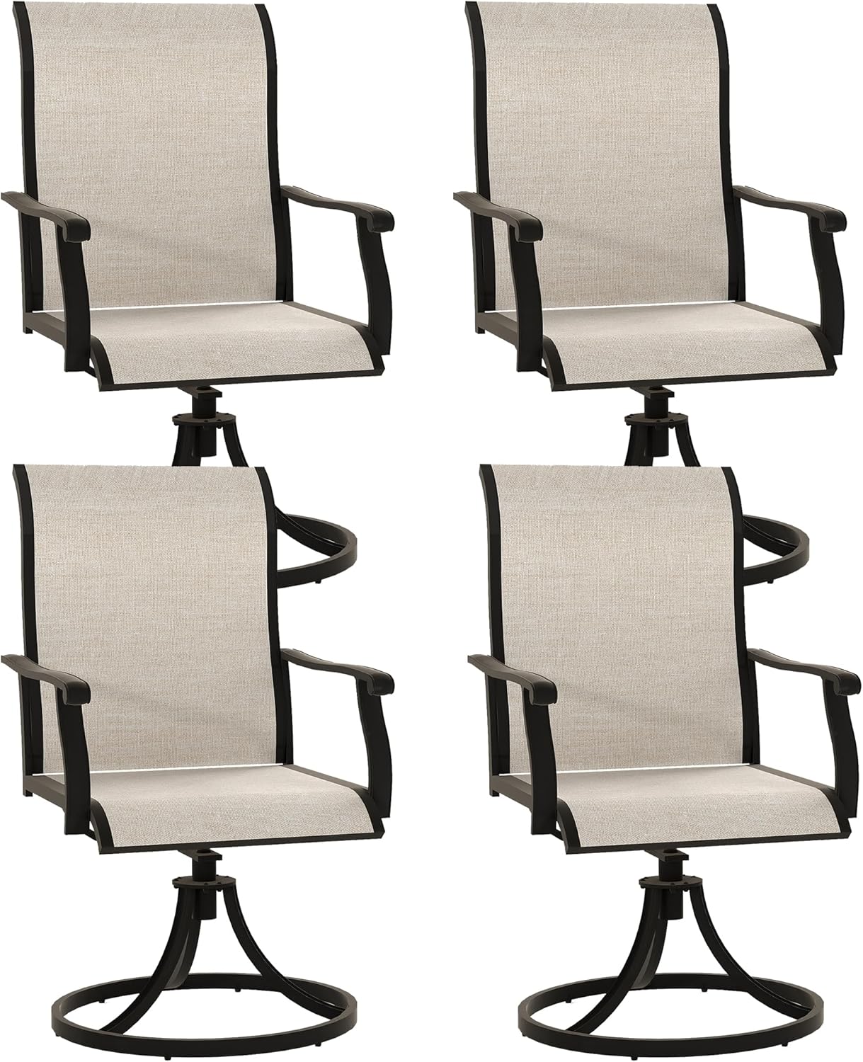 Outdoor Patio Swivel Dining Chairs Set of 4, 360°Swivel and All Weather Rocking Chair with Textilene Mesh Fabric and Rust Proof Steel Frame, 400 Lb. Capacity, Beige