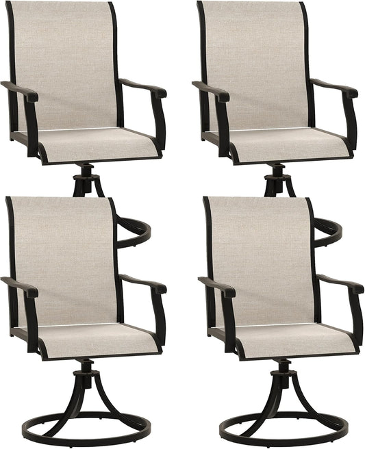 Outdoor Patio Swivel Dining Chairs Set of 4, 360°Swivel and All Weather Rocking Chair with Textilene Mesh Fabric and Rust Proof Steel Frame, 400 Lb. Capacity, Beige