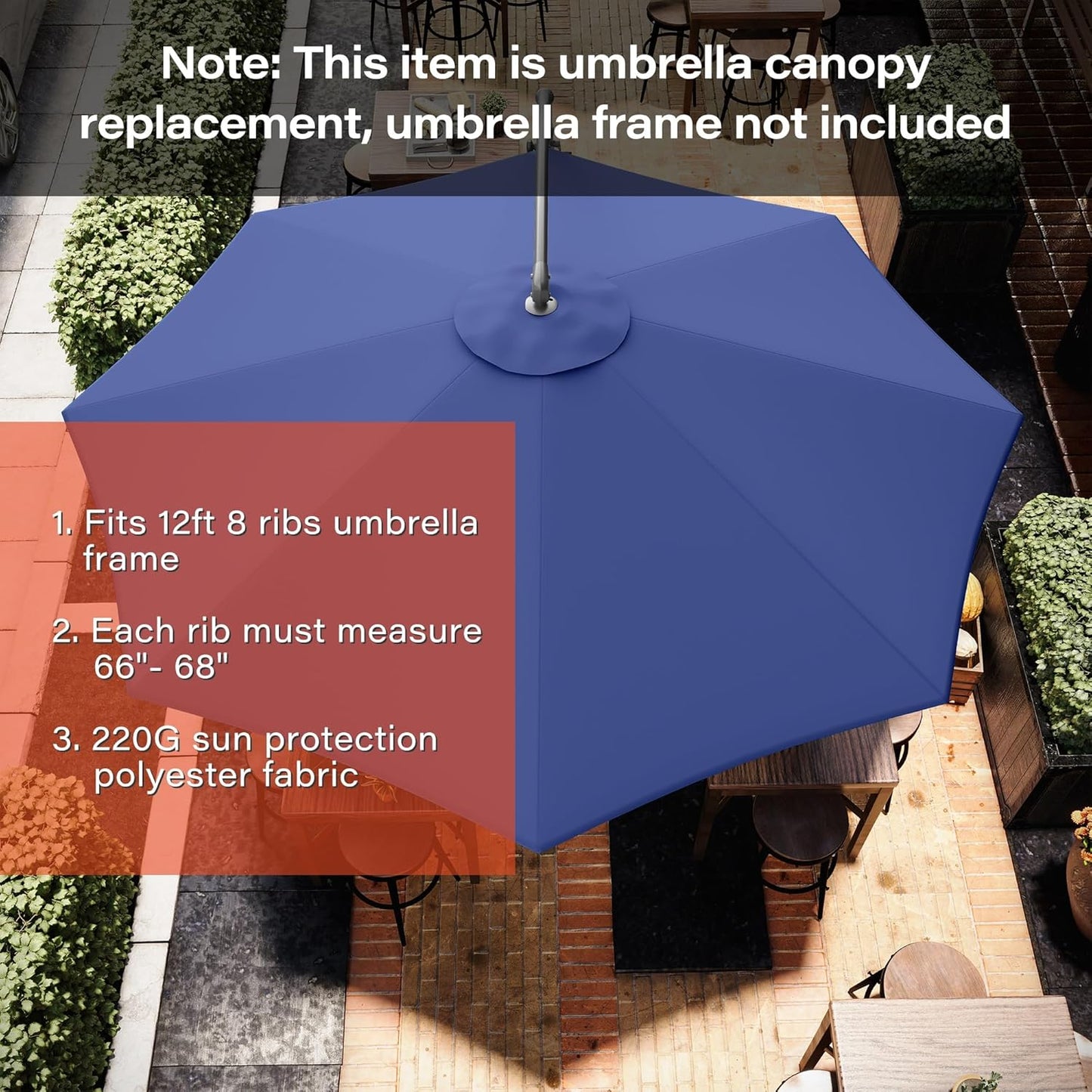 LAUSAINT HOME Patio Umbrella Replacement Canopy, Only Fits 8 Ribs Outdoor Patio Umbrella, Outdoor Deck Pool Umbrella Top