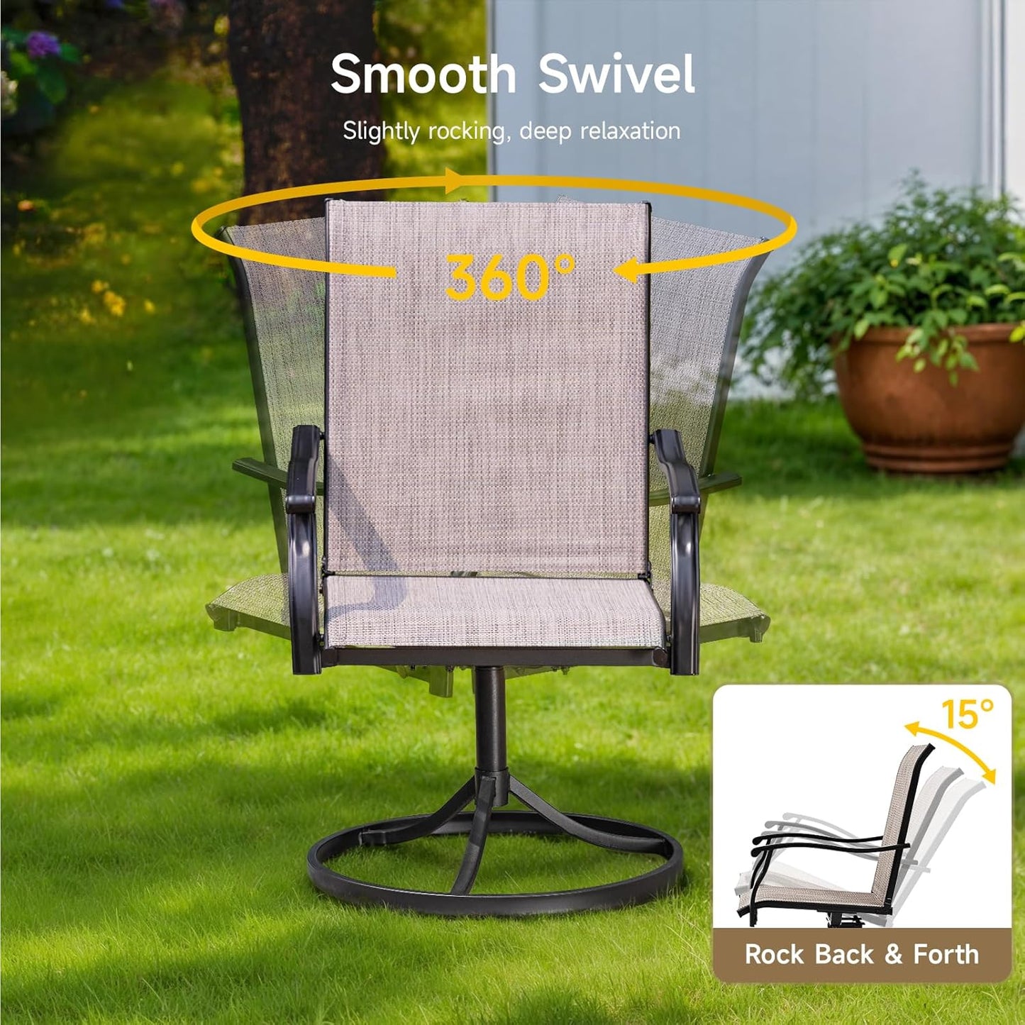 Outdoor Swivel Dining Chairs Set of 2, Textilene Patio Swivel Chair All Weather Outdoor Dining Chairs 360 Degree Rotating Metal Patio Rocking Chair for Lawn, Porch, Garden, Backyard, Poolside