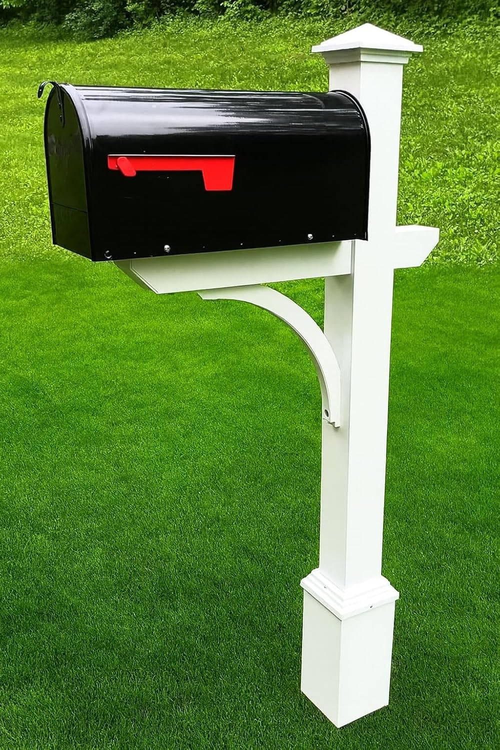 ADDRESSES OF DISTINCTION The Argonne Aluminum Mailbox Personalized System Black Mailbox with Sturdy Square White Post and Custom House Numbers Included (Argonne Large)