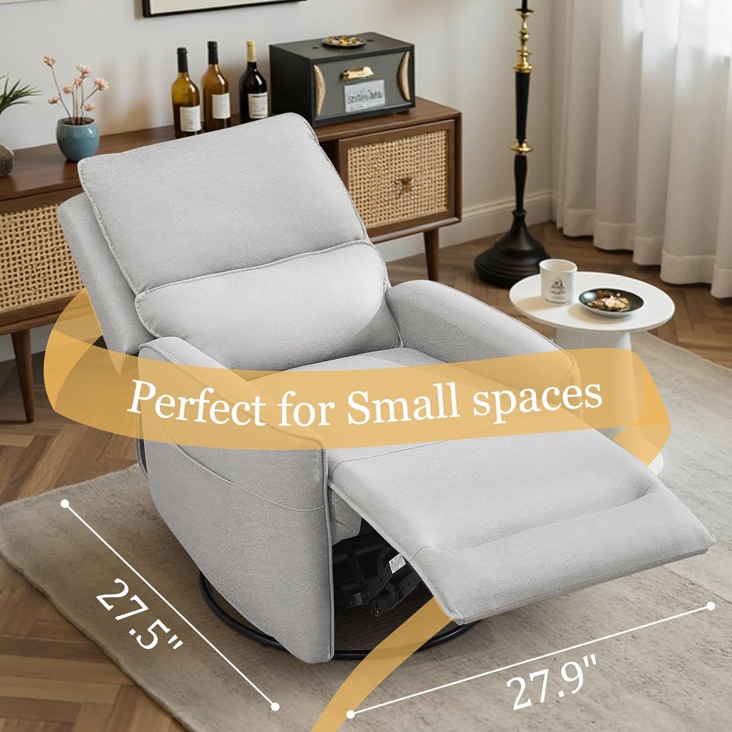Recliner Chair 360 Swivel Rocker Recliner Chairs for Adults, Small Recliners for Small Spaces, Upholstered Nursery Chairs with Side Pockets, Glider Rocking Chair for Living Room, Nursery Room