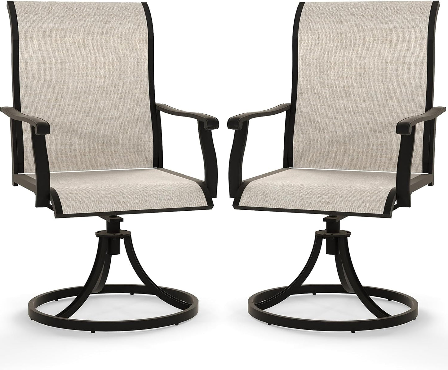 Outdoor Patio Swivel Dining Chairs Set of 4, 360°Swivel and All Weather Rocking Chair with Textilene Mesh Fabric and Rust Proof Steel Frame, 400 Lb. Capacity, Beige
