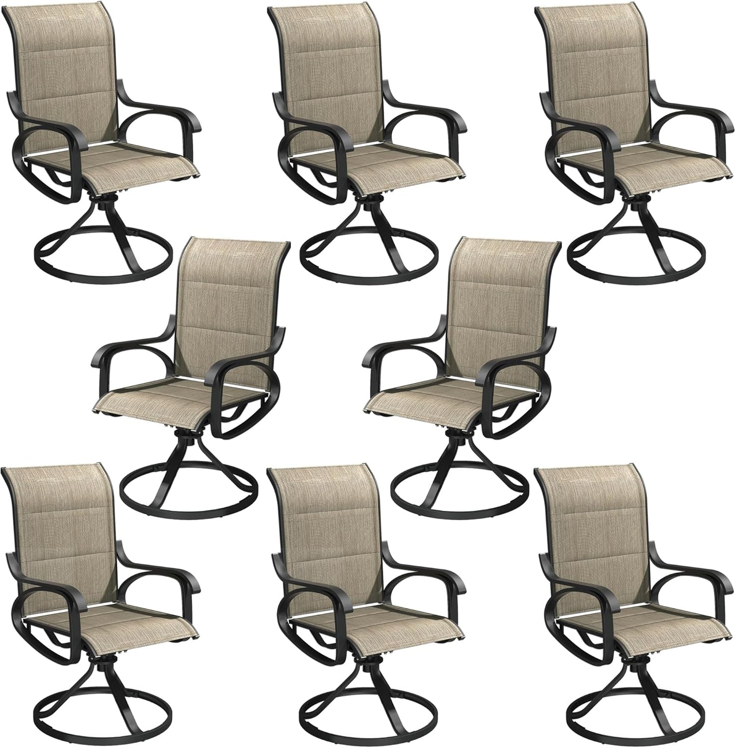 Patio Swivel Chairs Set of 4, All Weather Outdoor Rocking Chair with Textilene Breathable Back, Cotton Padding, Patio Dining Chair for Backyard, Garde, Porch and Deck (4, Brown)